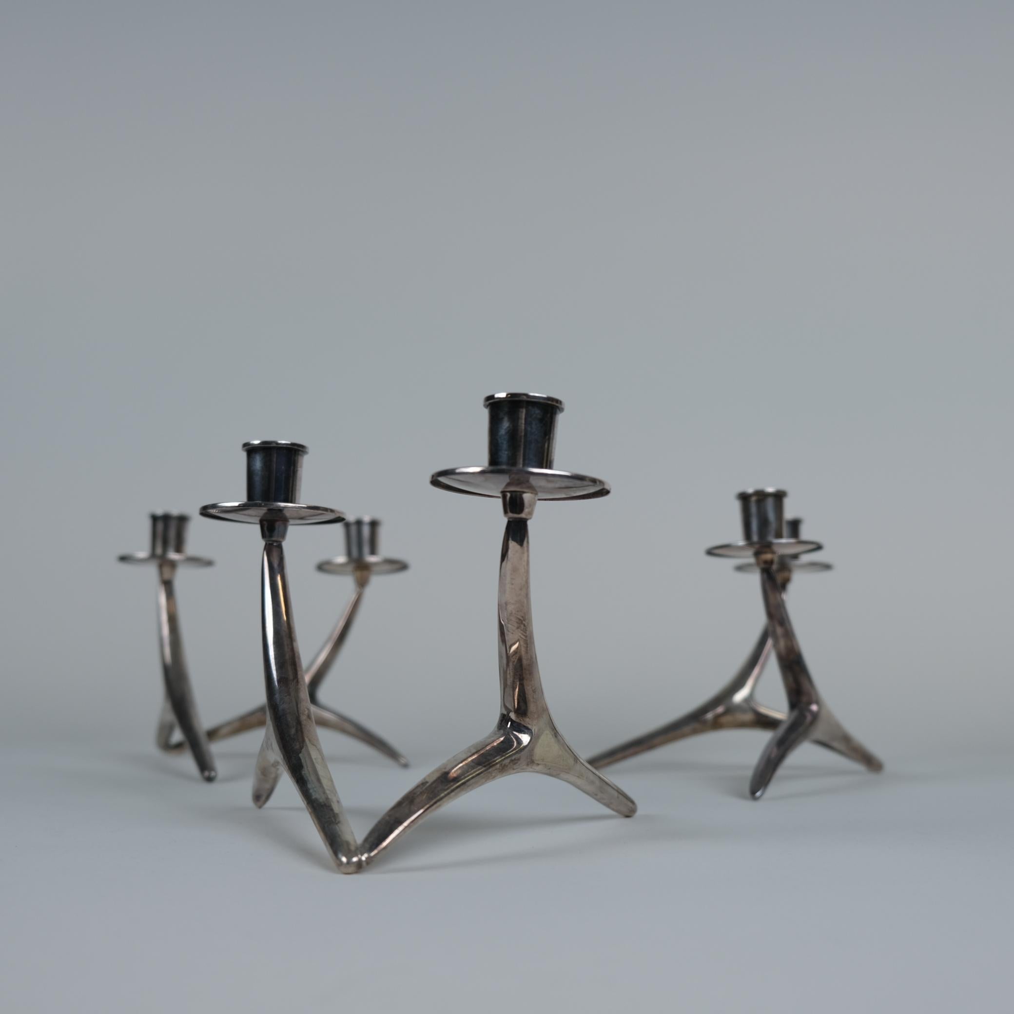 Set di tre portacandele in corno di renna in argento di Anna Greta Eker, anni '60 in vendita 5