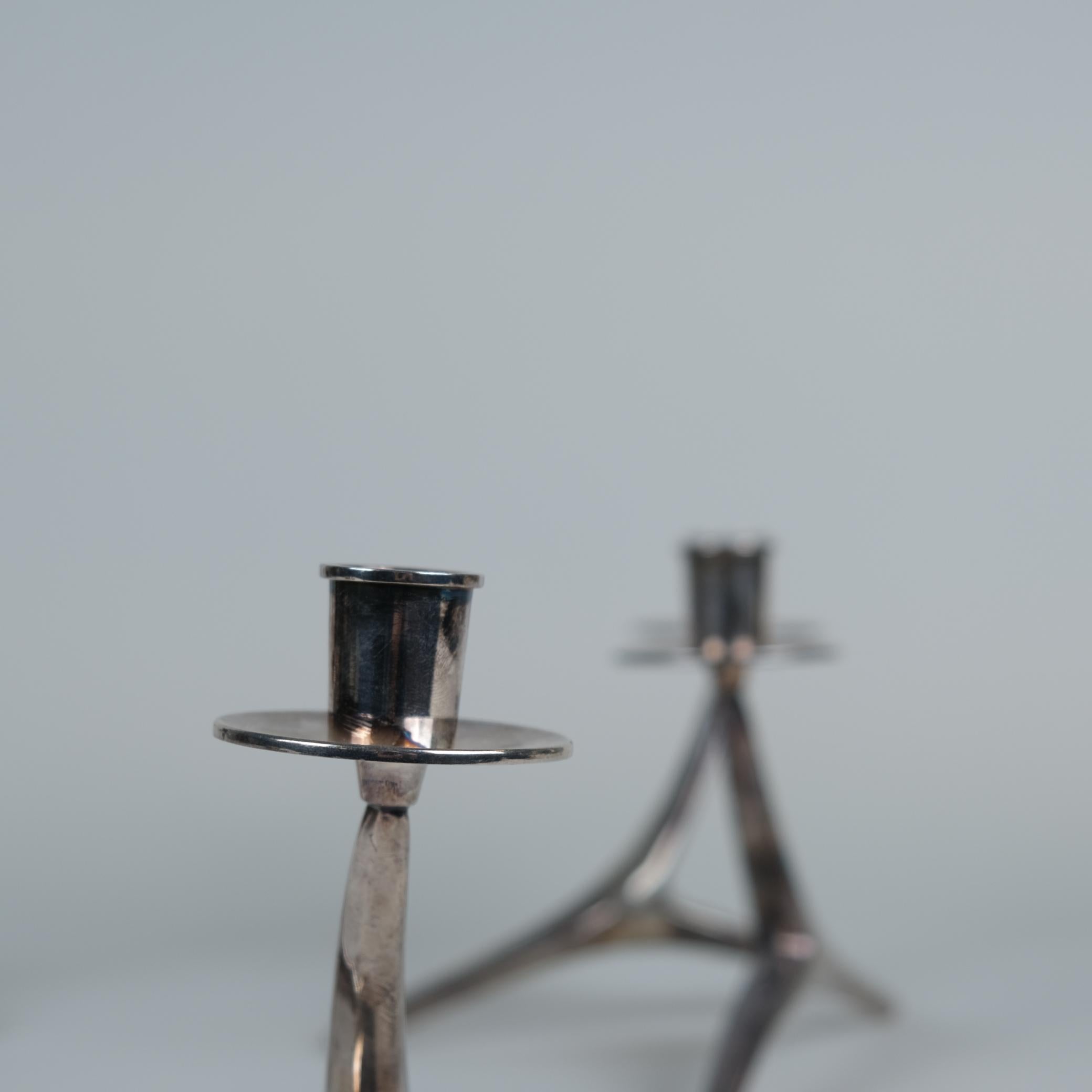 Finlandese Set di tre portacandele in corno di renna in argento di Anna Greta Eker, anni '60 in vendita