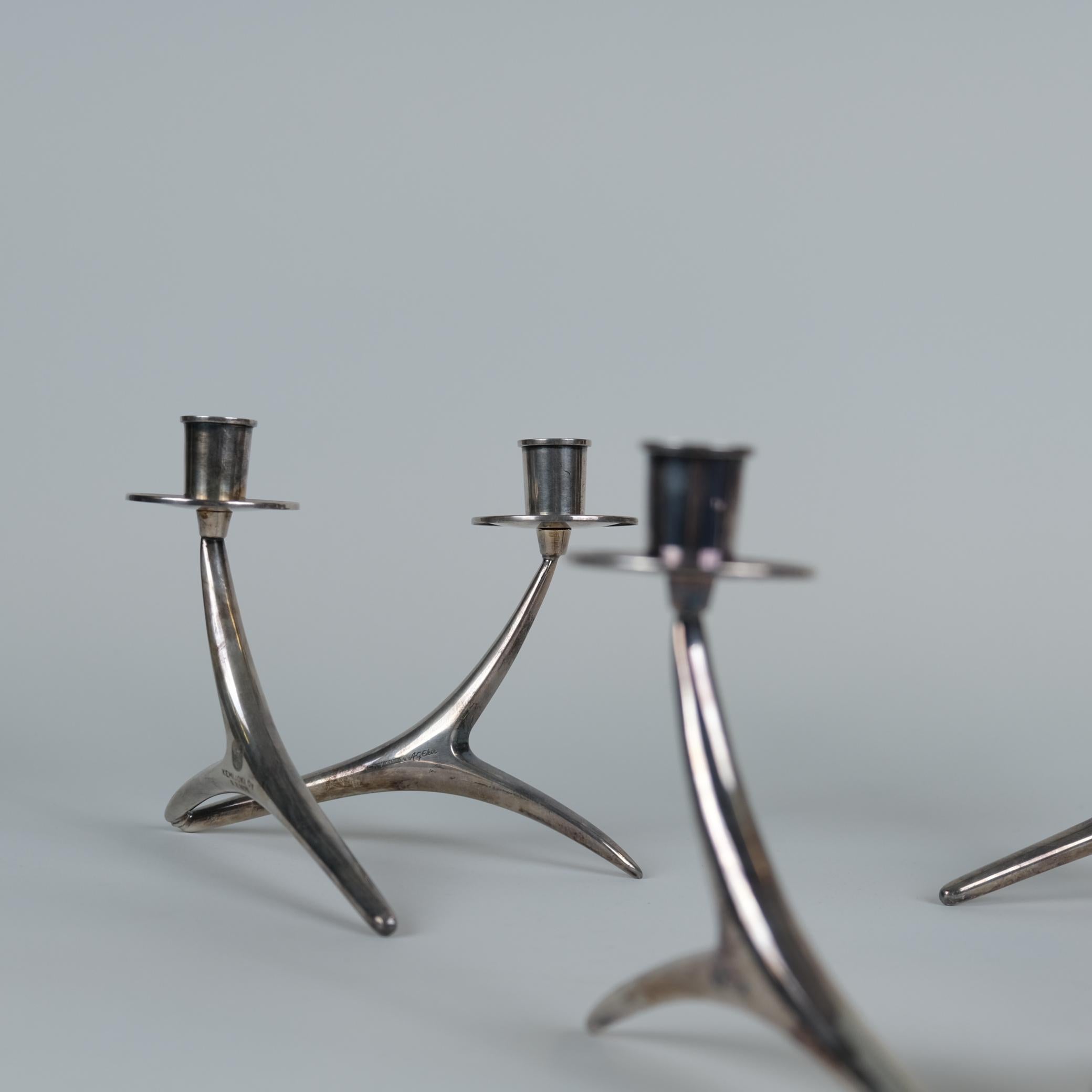Set di tre portacandele in corno di renna in argento di Anna Greta Eker, anni '60 In condizioni buone in vendita a Helsinki, FI