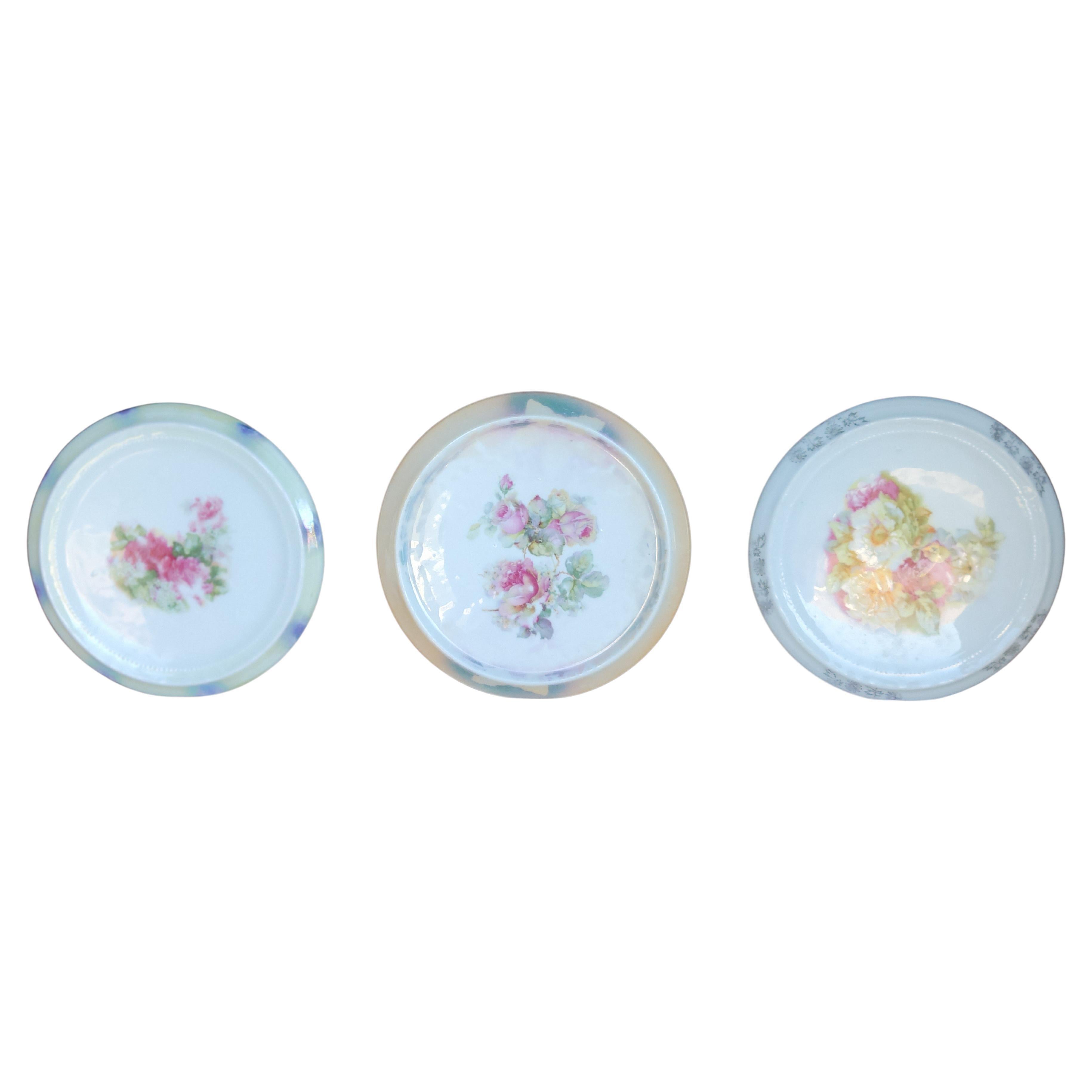 A Set of Three Antique 6.5" German Porcelain Tea Pot Trivets For Sale