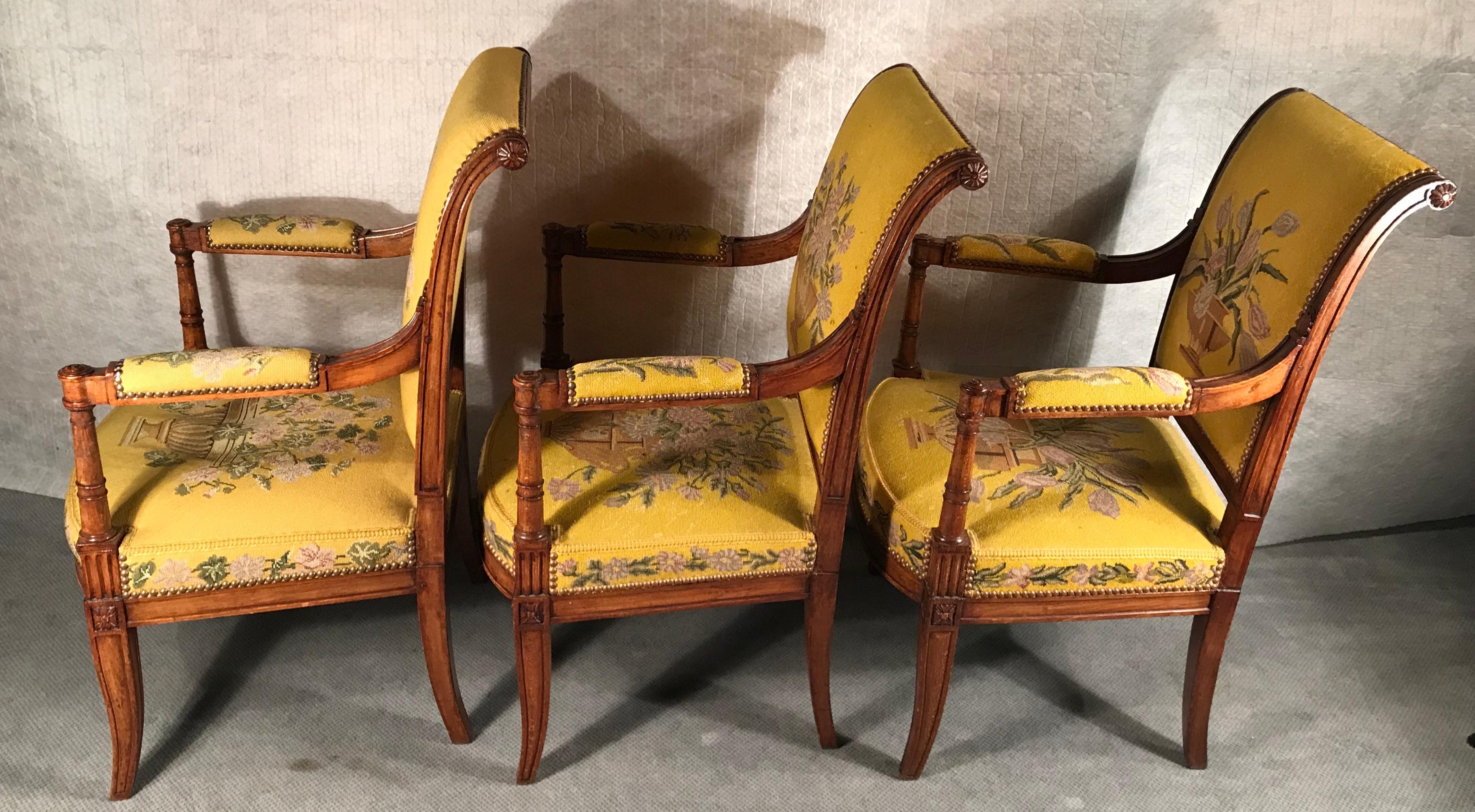 French Set of Three Armchairs, Directoire Style, France, 19th Century For Sale