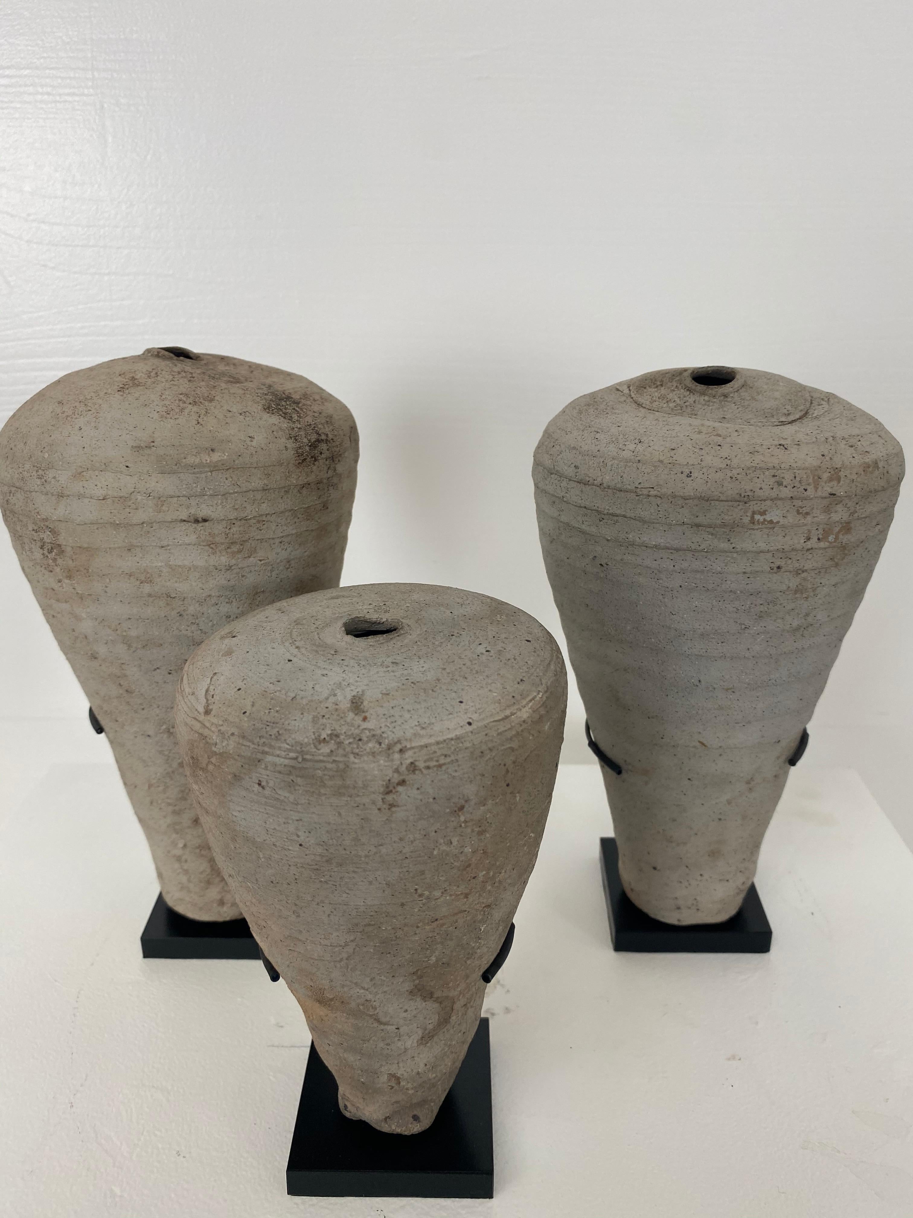 Terracotta Set of Three Asian Oil Lamps For Sale