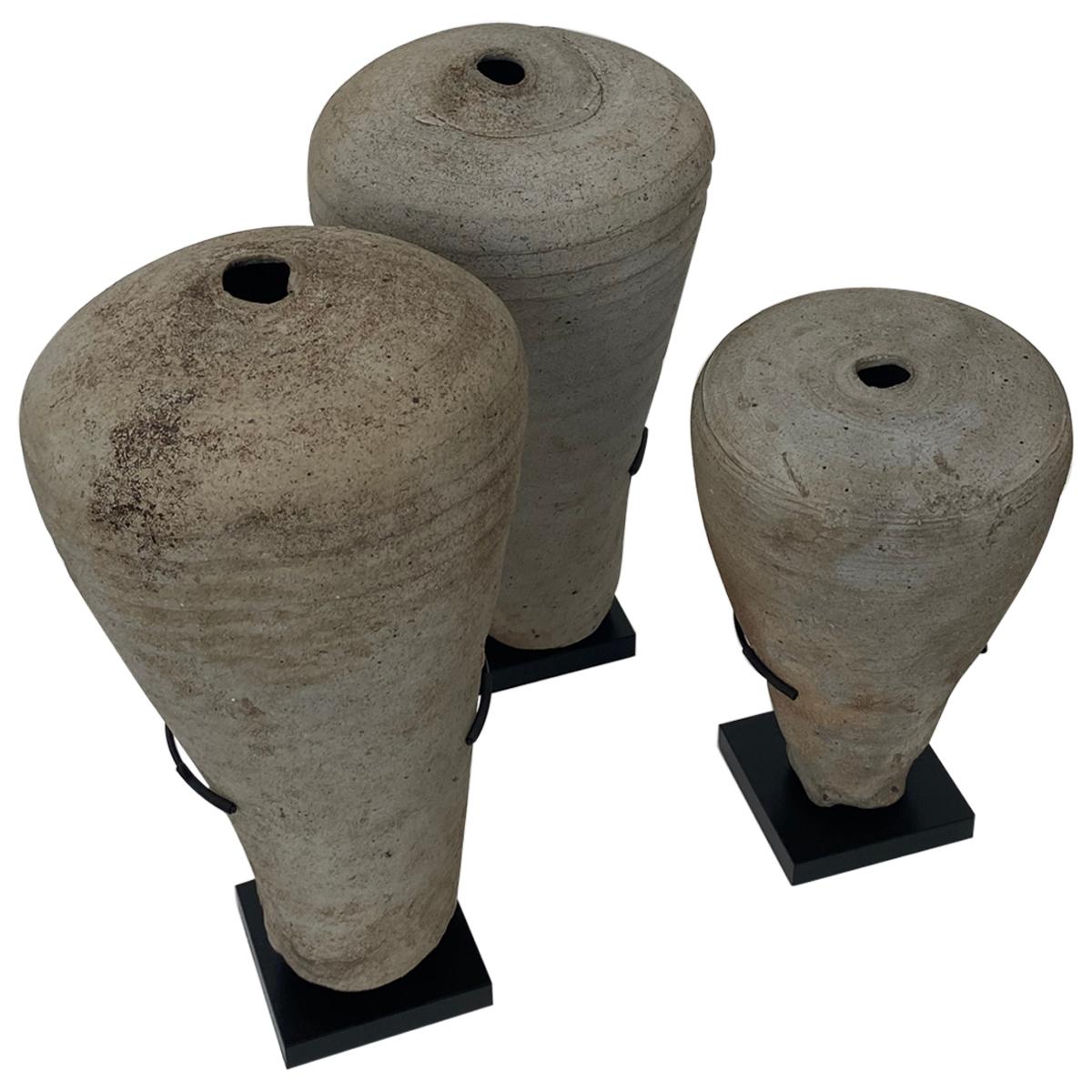 Set of Three Asian Oil Lamps For Sale