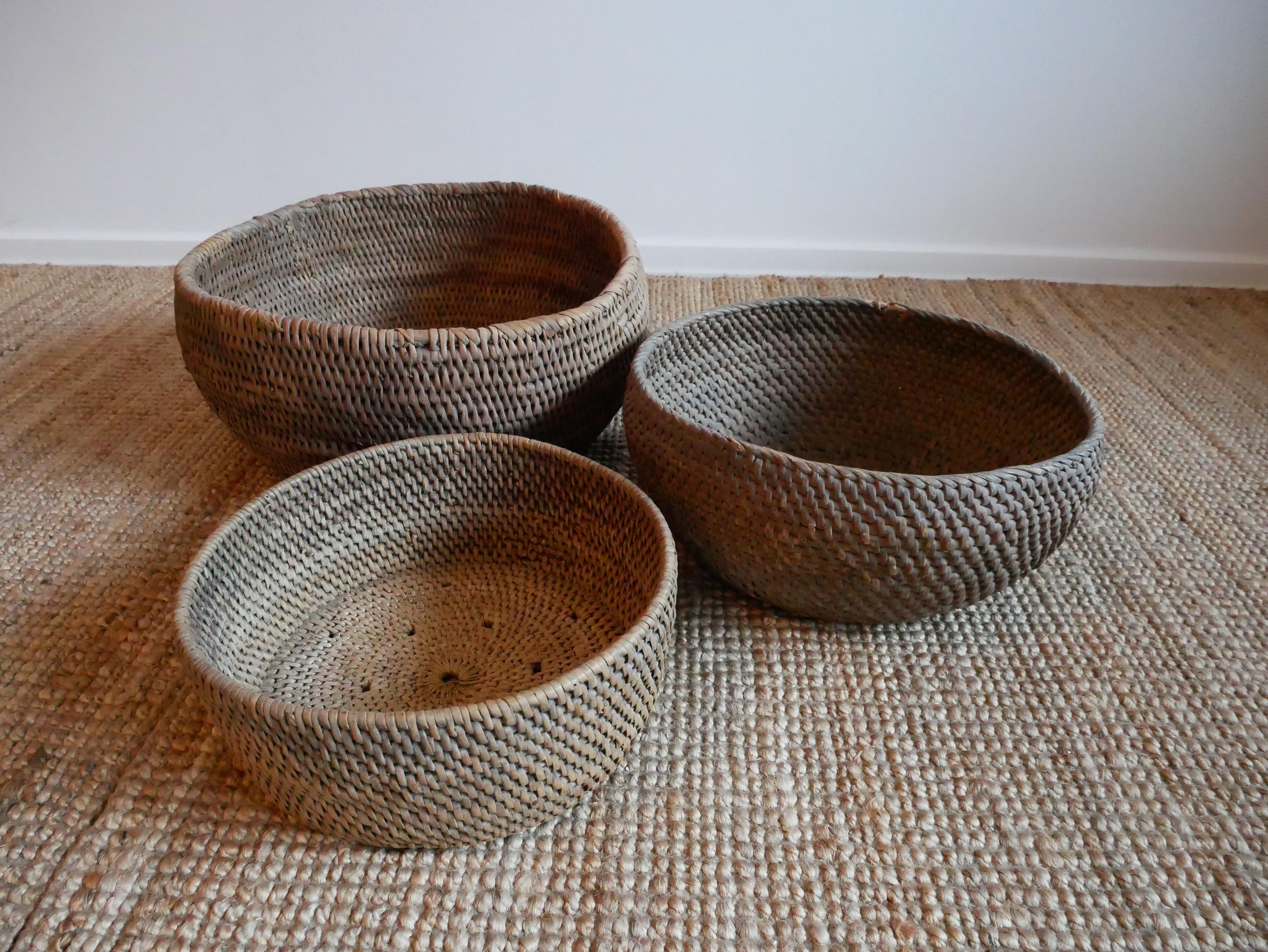 Hand-Crafted Set of Three Big Swedish Root Baskets For Sale