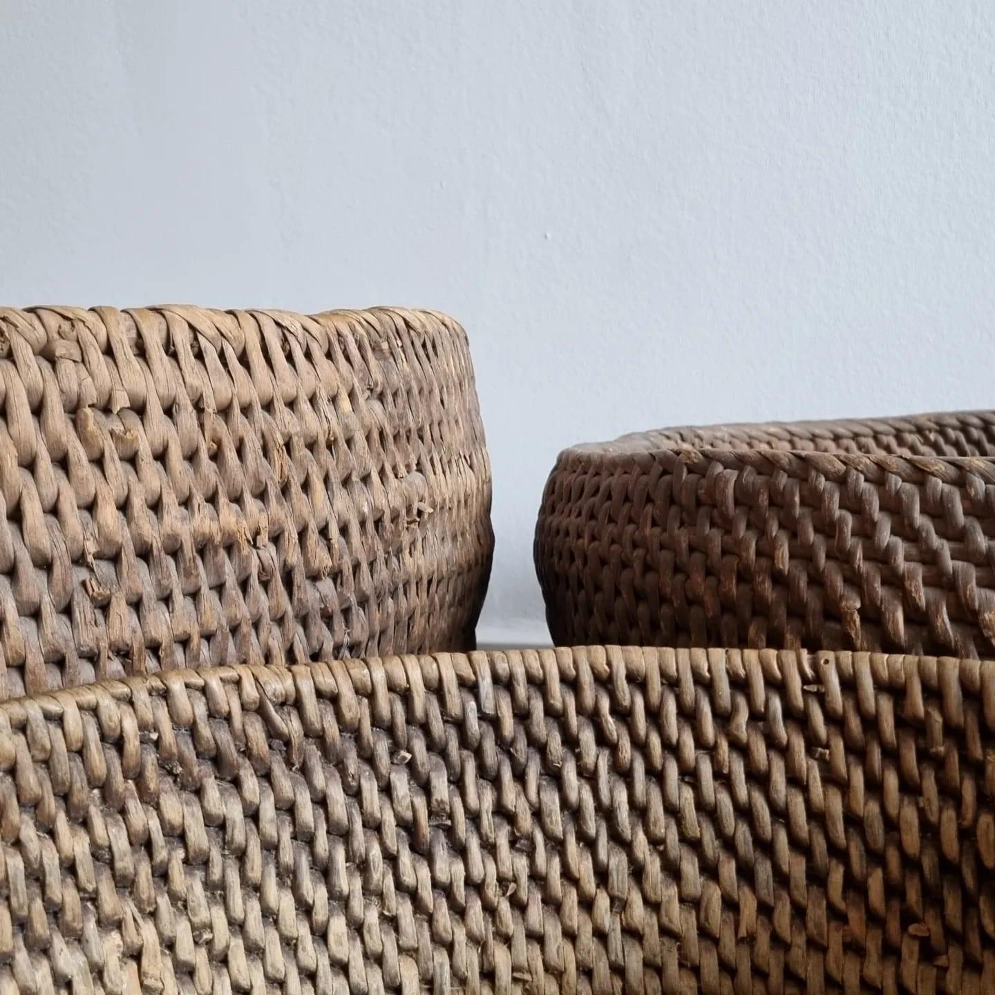 Pine Set of Three Big Swedish Root Baskets For Sale