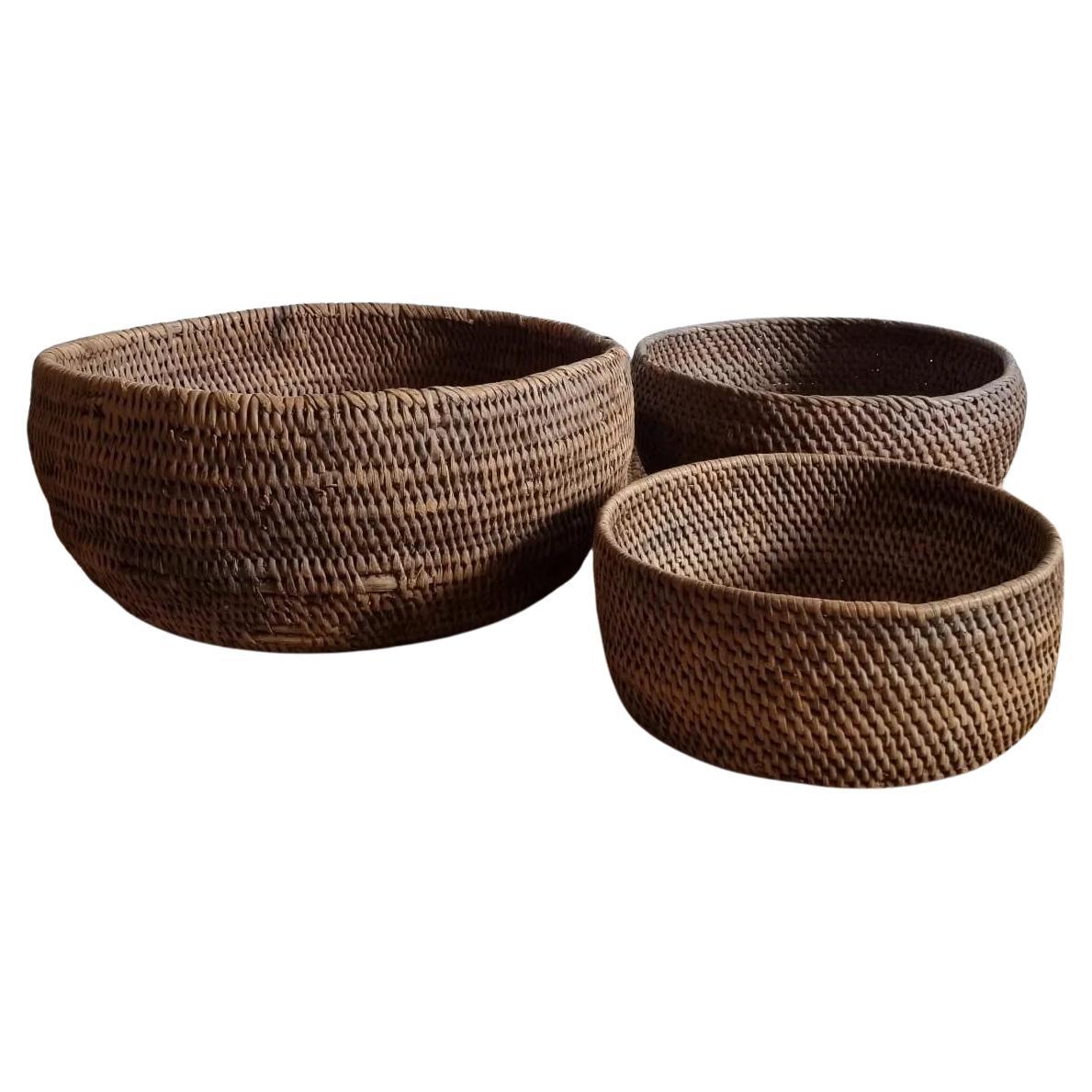 Set of Three Big Swedish Root Baskets For Sale