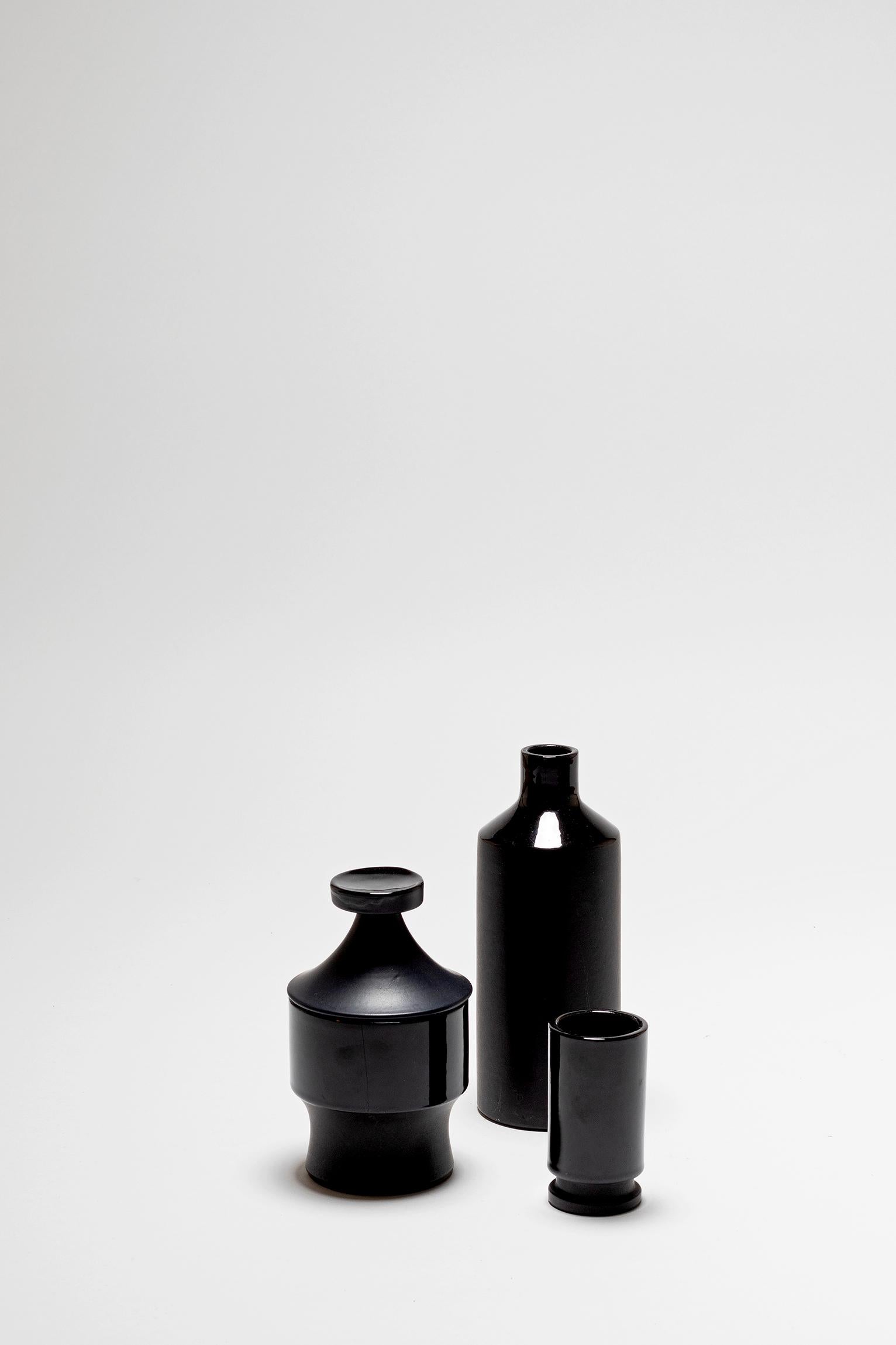 Swiss Set of Three Black Ceramic Vessels, by Lucerner Keramik