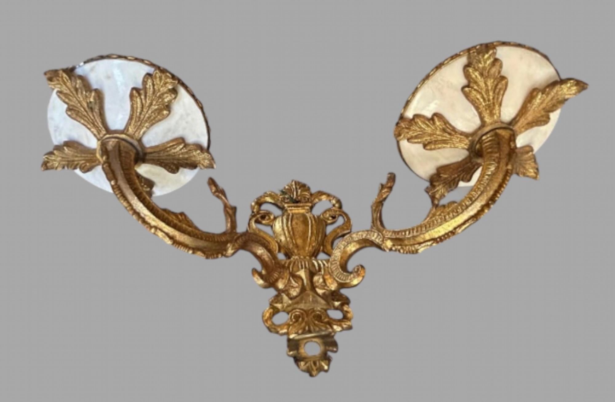 British A set of three brass mid-C20th European two branch wall lights For Sale