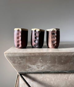 A set of three ceramic studio art pottery vessels, 1968
