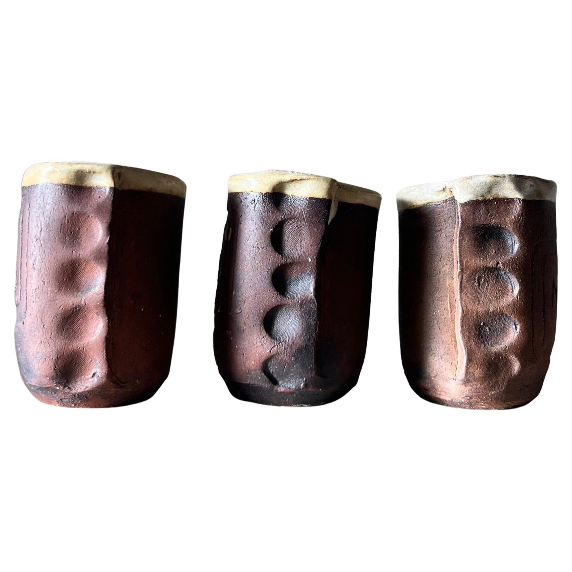 A set of three ceramic studio art pottery vessels, 1968