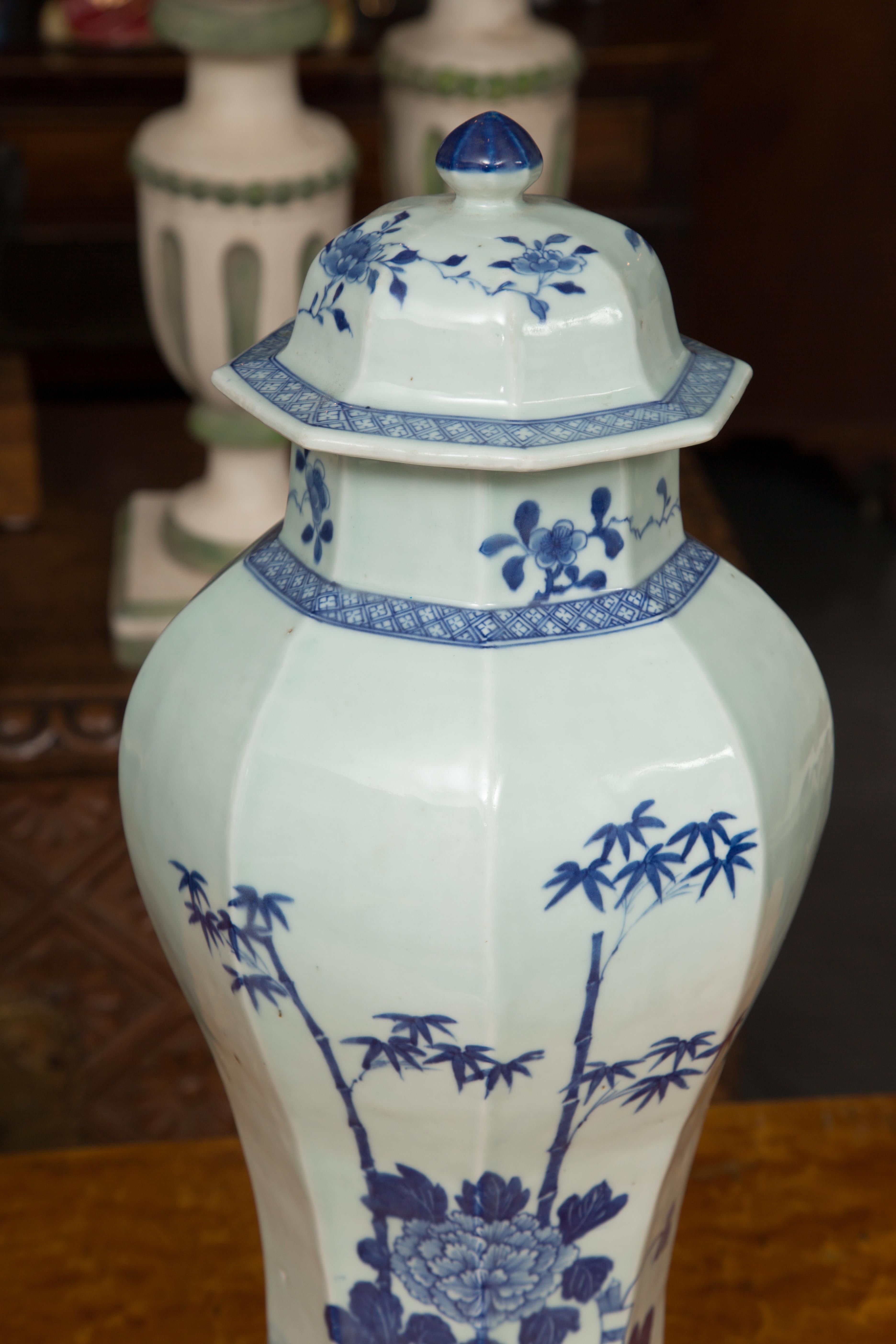 20th Century  Chinese Blue and White Lidded Vases