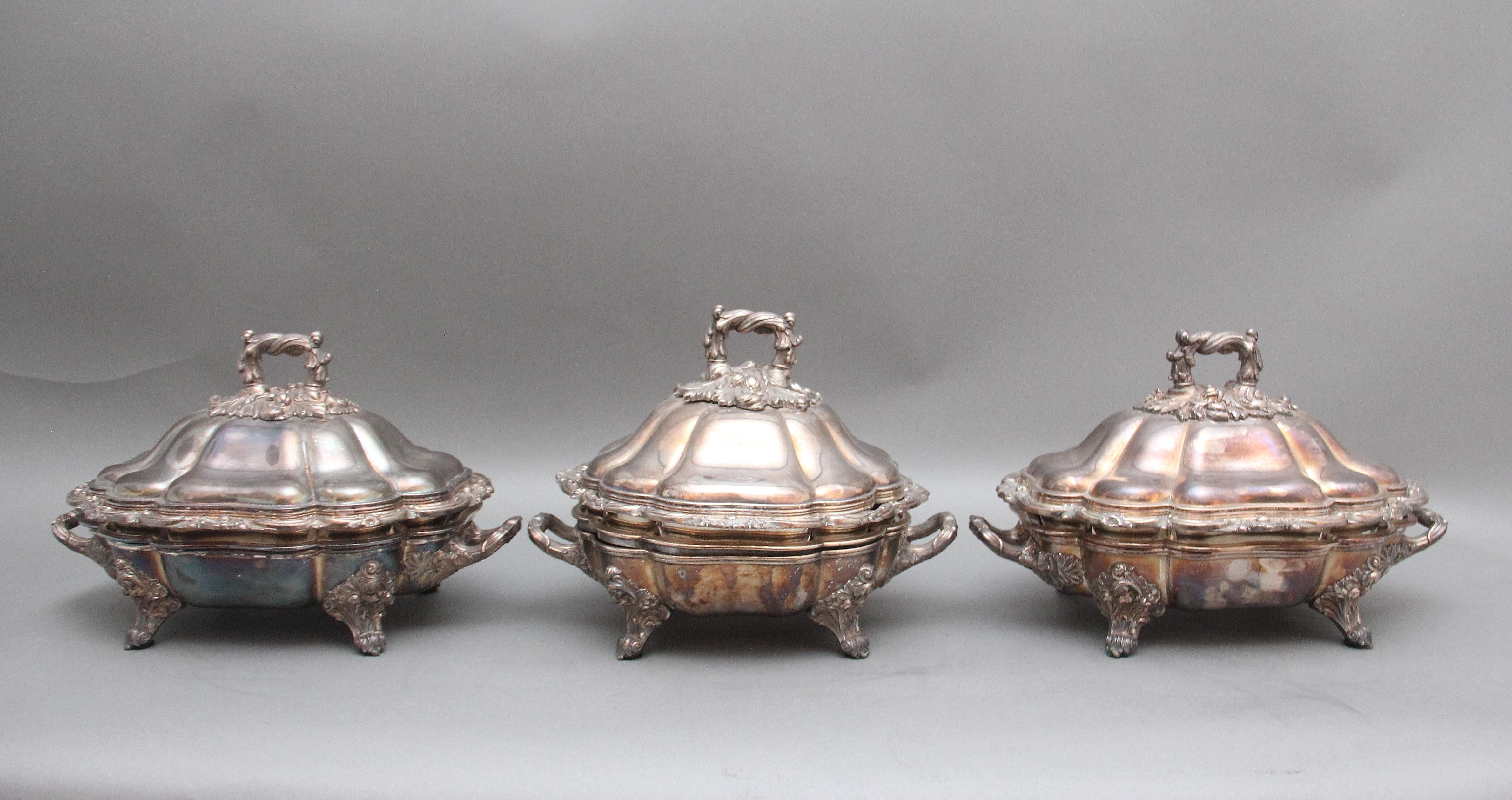 British A set of three early 19th Century silver plated Old Sheffield tureens For Sale