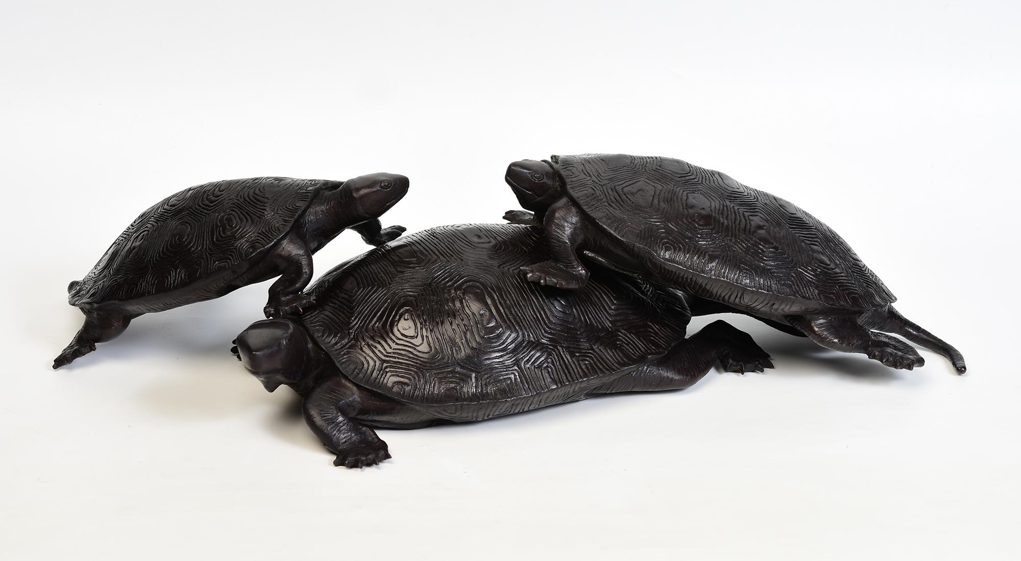 A Set of Three Finely Cast Asian Bronze Turtles For Sale 7