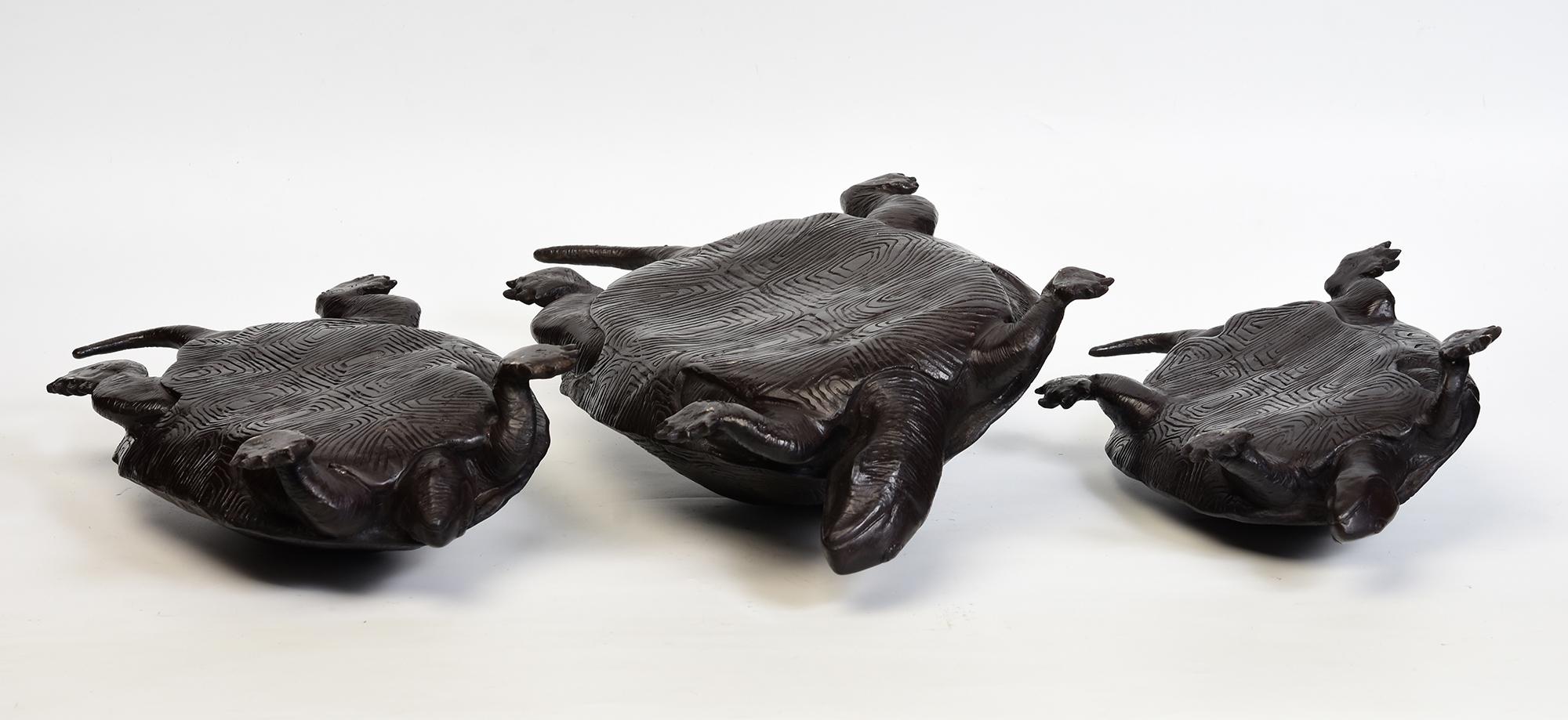 A Set of Three Finely Cast Asian Bronze Turtles For Sale 8