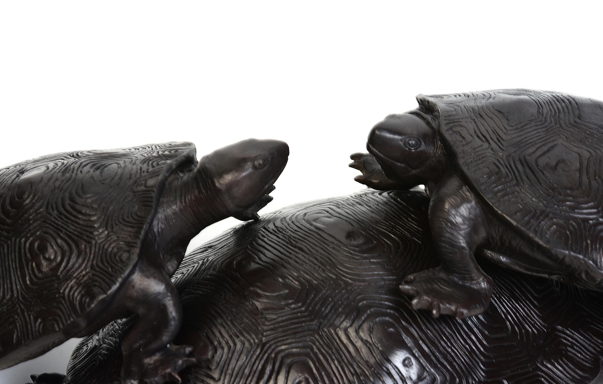 Southeast Asian A Set of Three Finely Cast Asian Bronze Turtles For Sale