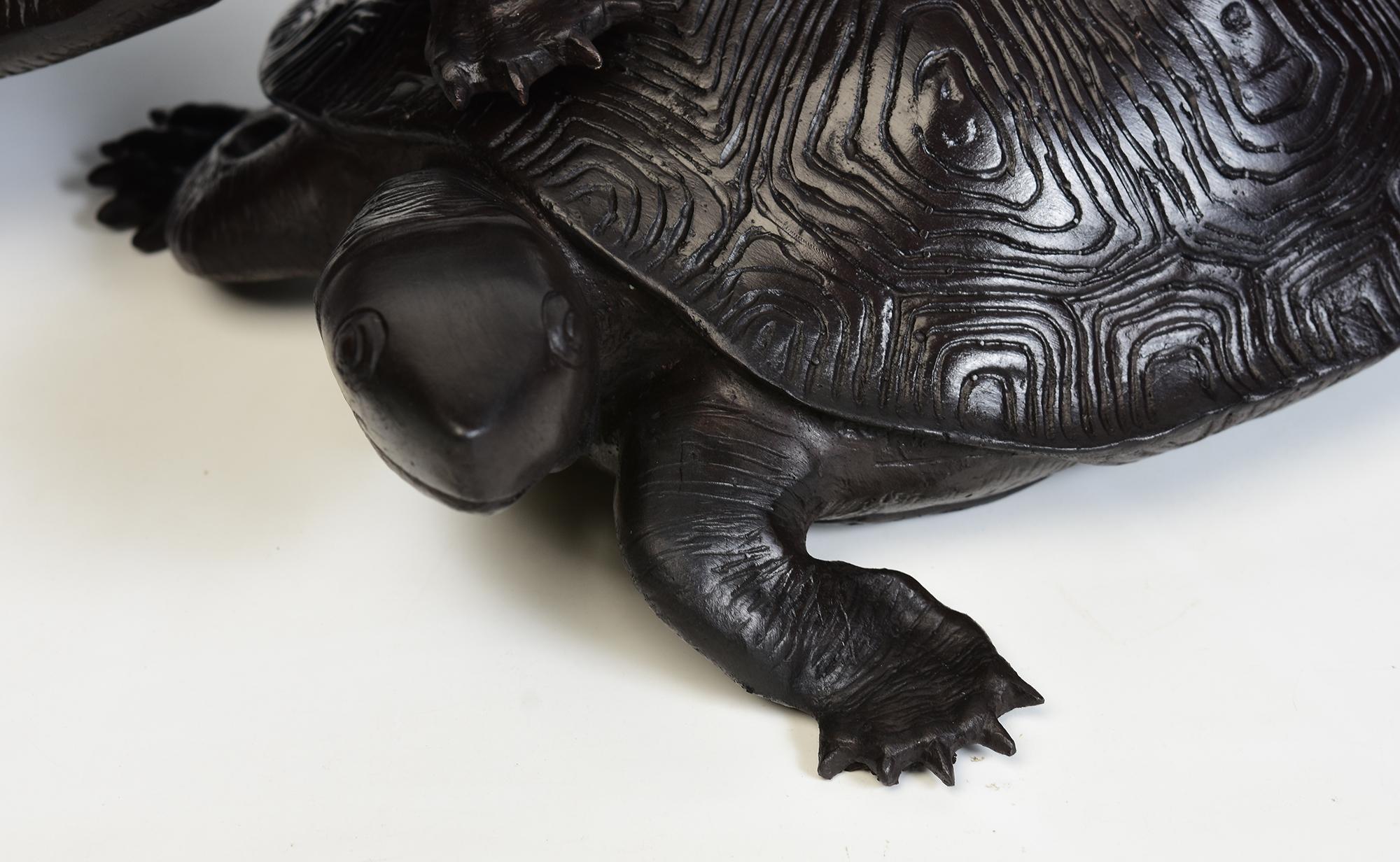 Metalwork A Set of Three Finely Cast Asian Bronze Turtles For Sale