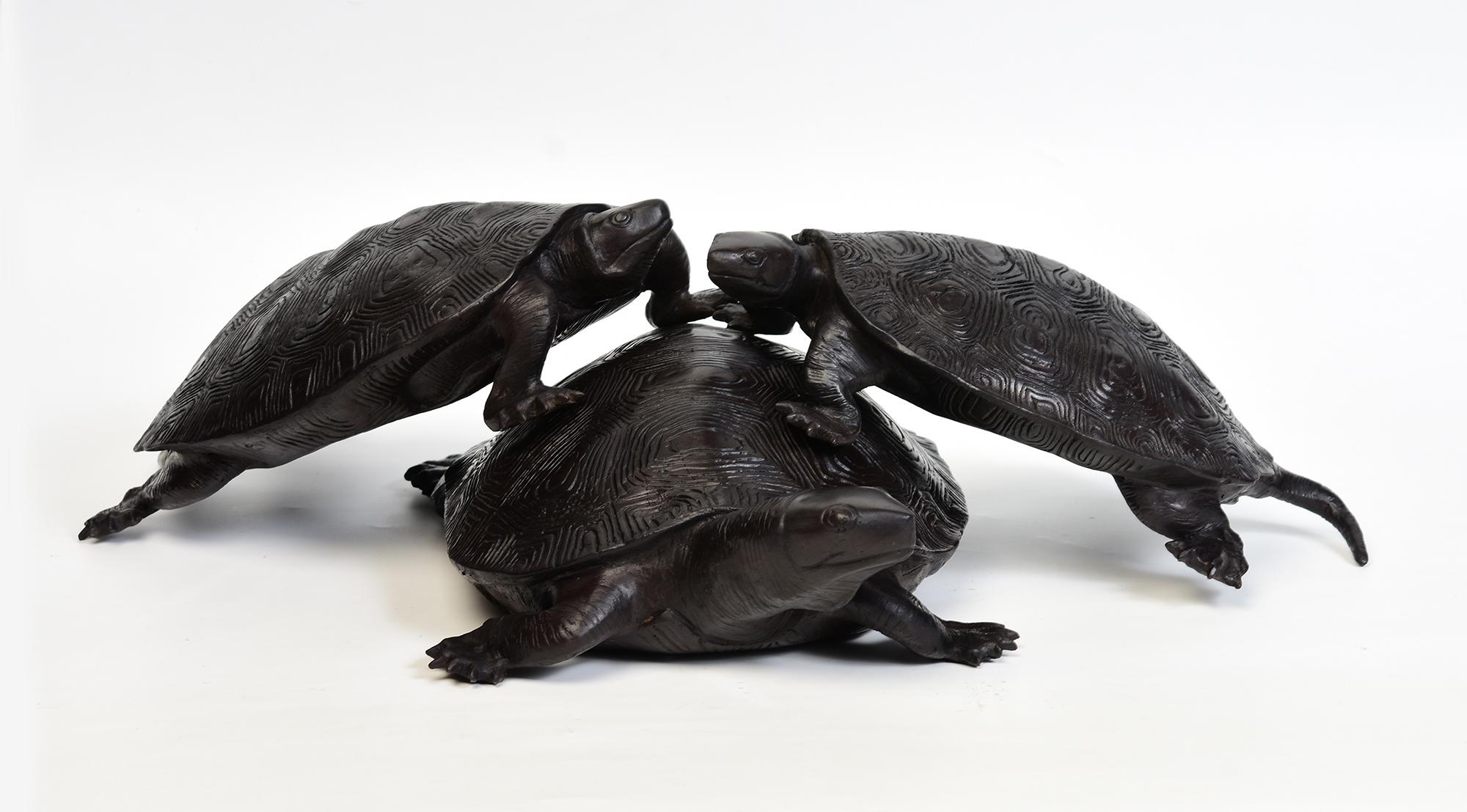 Contemporary A Set of Three Finely Cast Asian Bronze Turtles For Sale