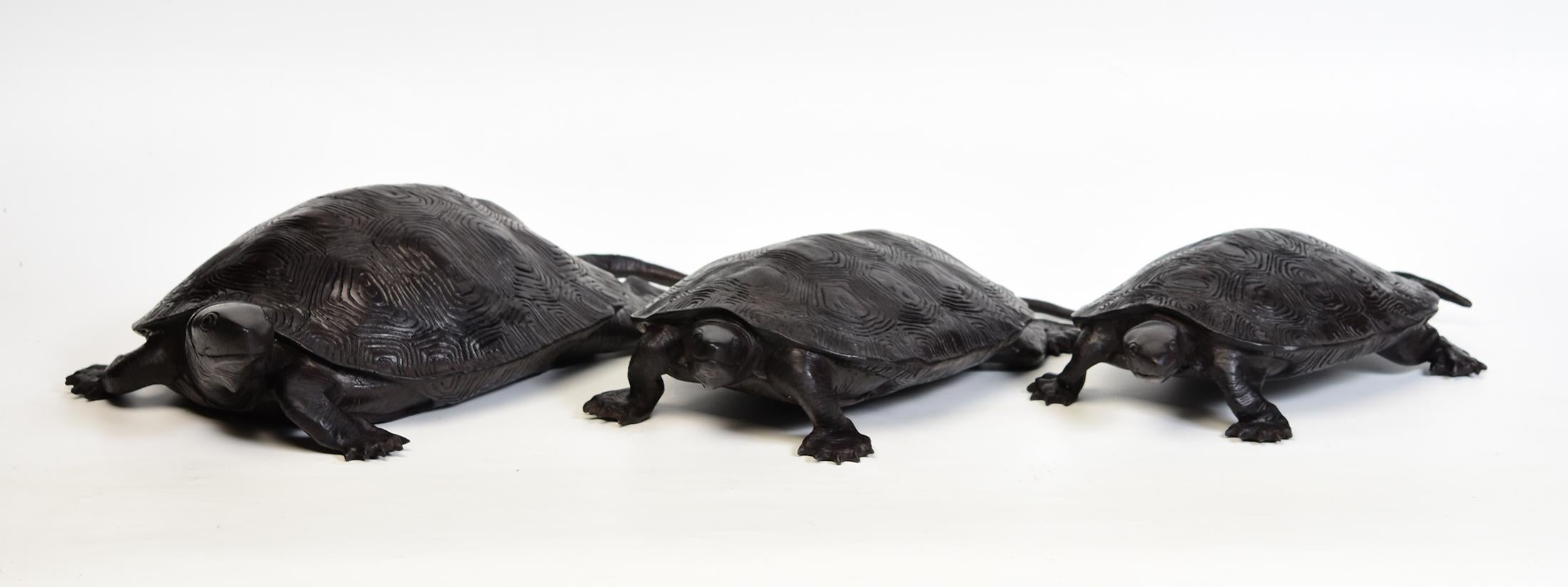 A Set of Three Finely Cast Asian Bronze Turtles For Sale 3