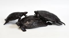 A Set of Three Finely Cast Asian Bronze Turtles / Tortoises Animal Statues