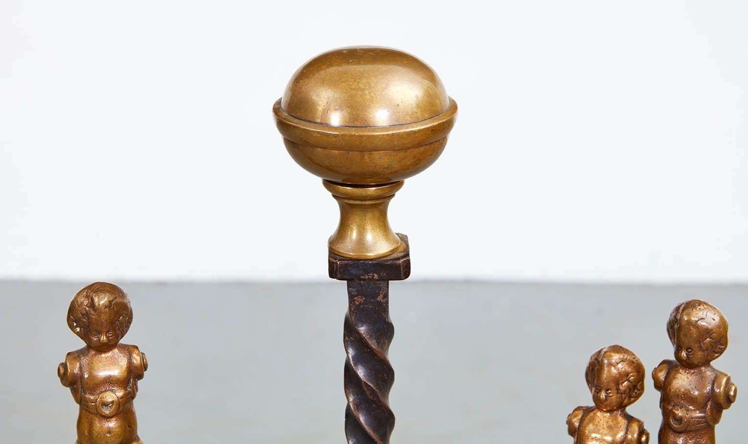 A Set of Three Gilded Age Fireplace Tools in Stand In Good Condition For Sale In Greenwich, CT