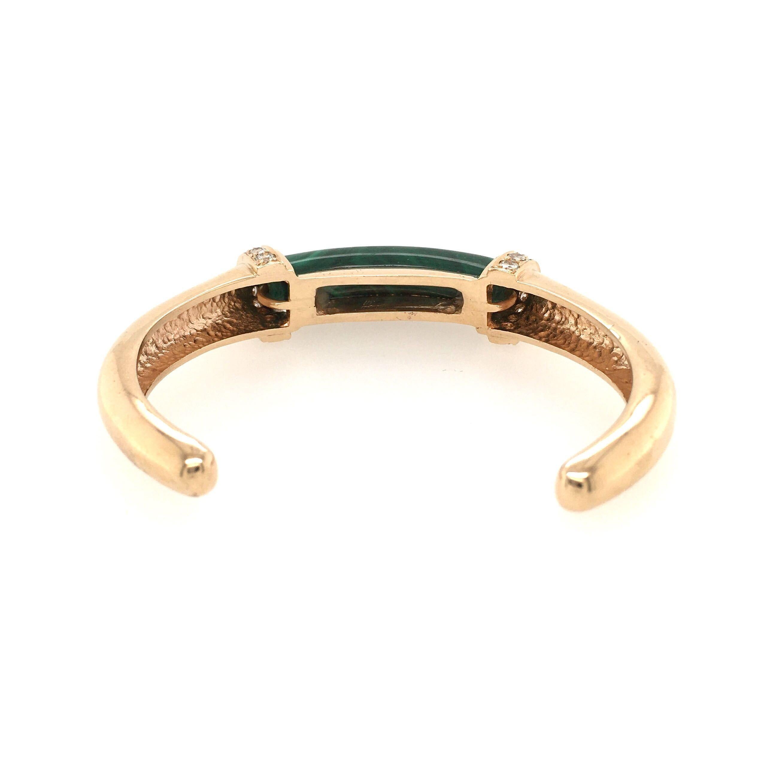 Set of Three Gold, Malachite and Diamond Cuff Bracelets In Good Condition In New York, NY