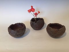 Set of Three Handmade Ceramic Flower Bowls