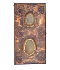 Ensemble de trois appliques italiennes des années 1970 en cuivre et agate.