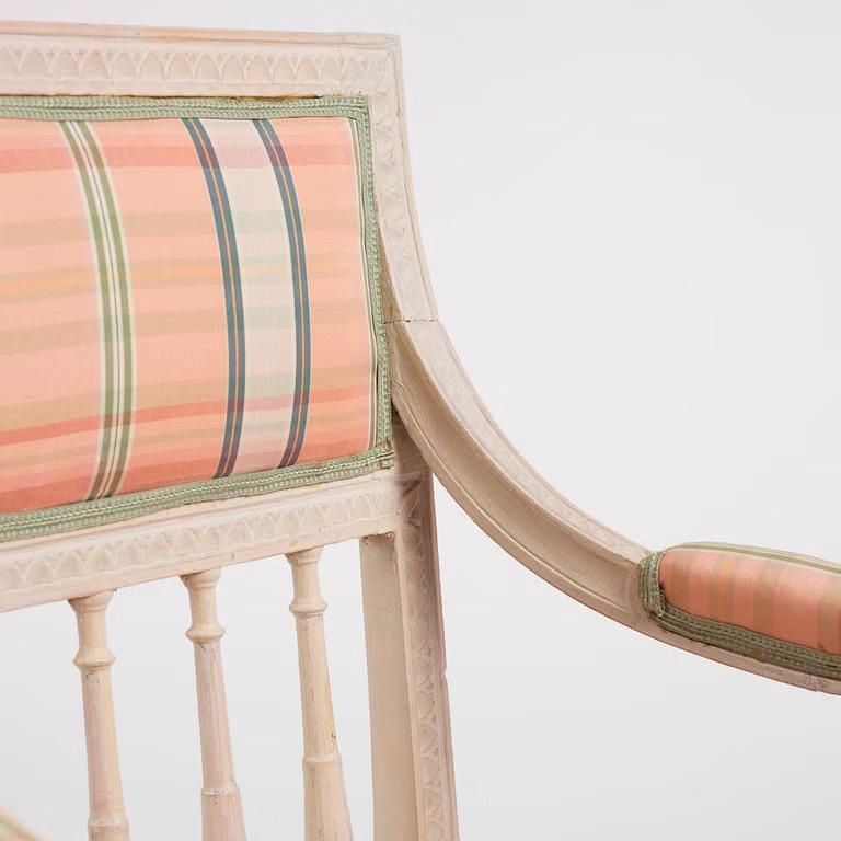 Wood A set of three late Gustavian open armchairs, late 18th century For Sale