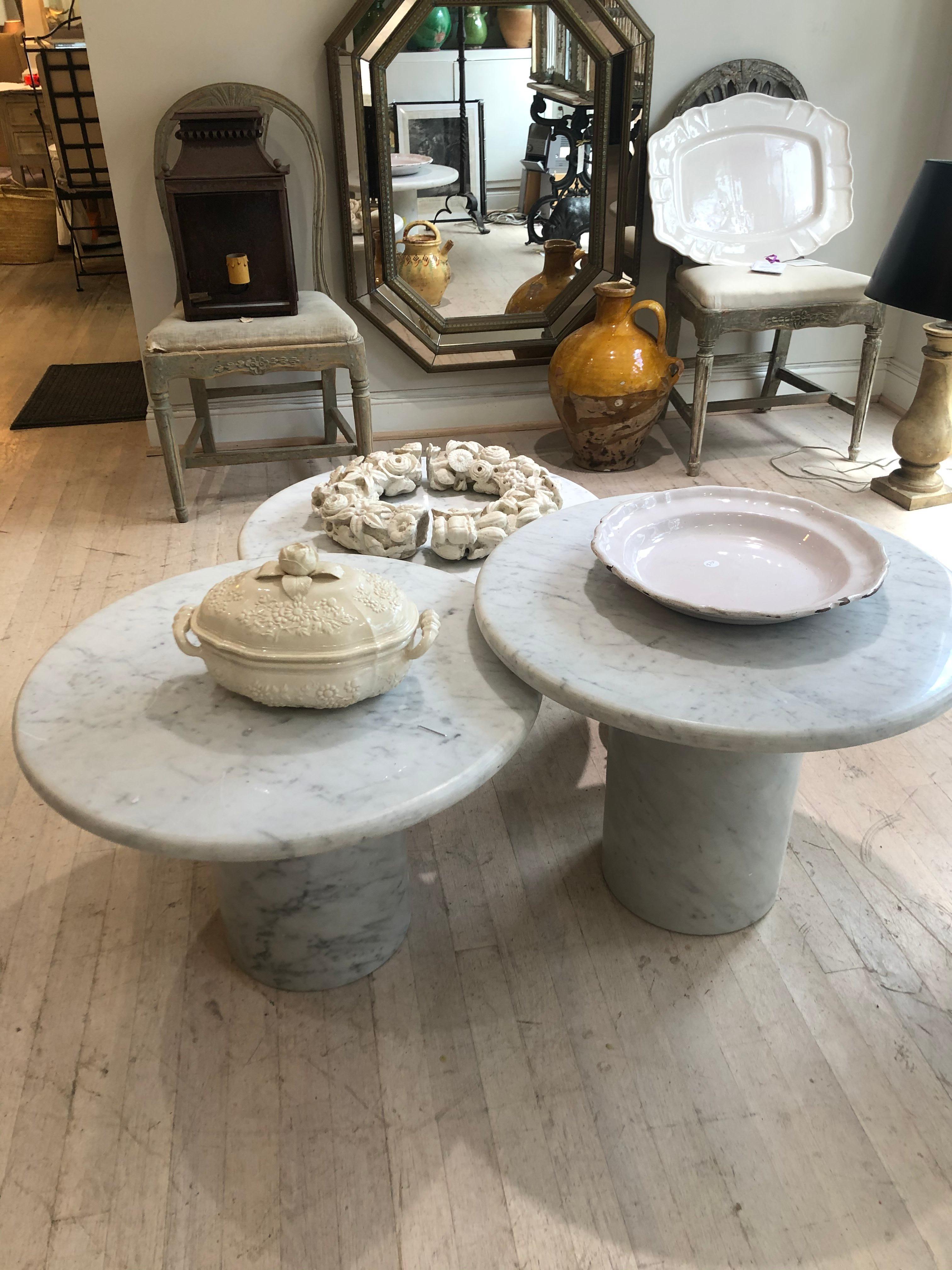 Set of Three Marble Italian Side/Cocktail Tables in Three Heights 7