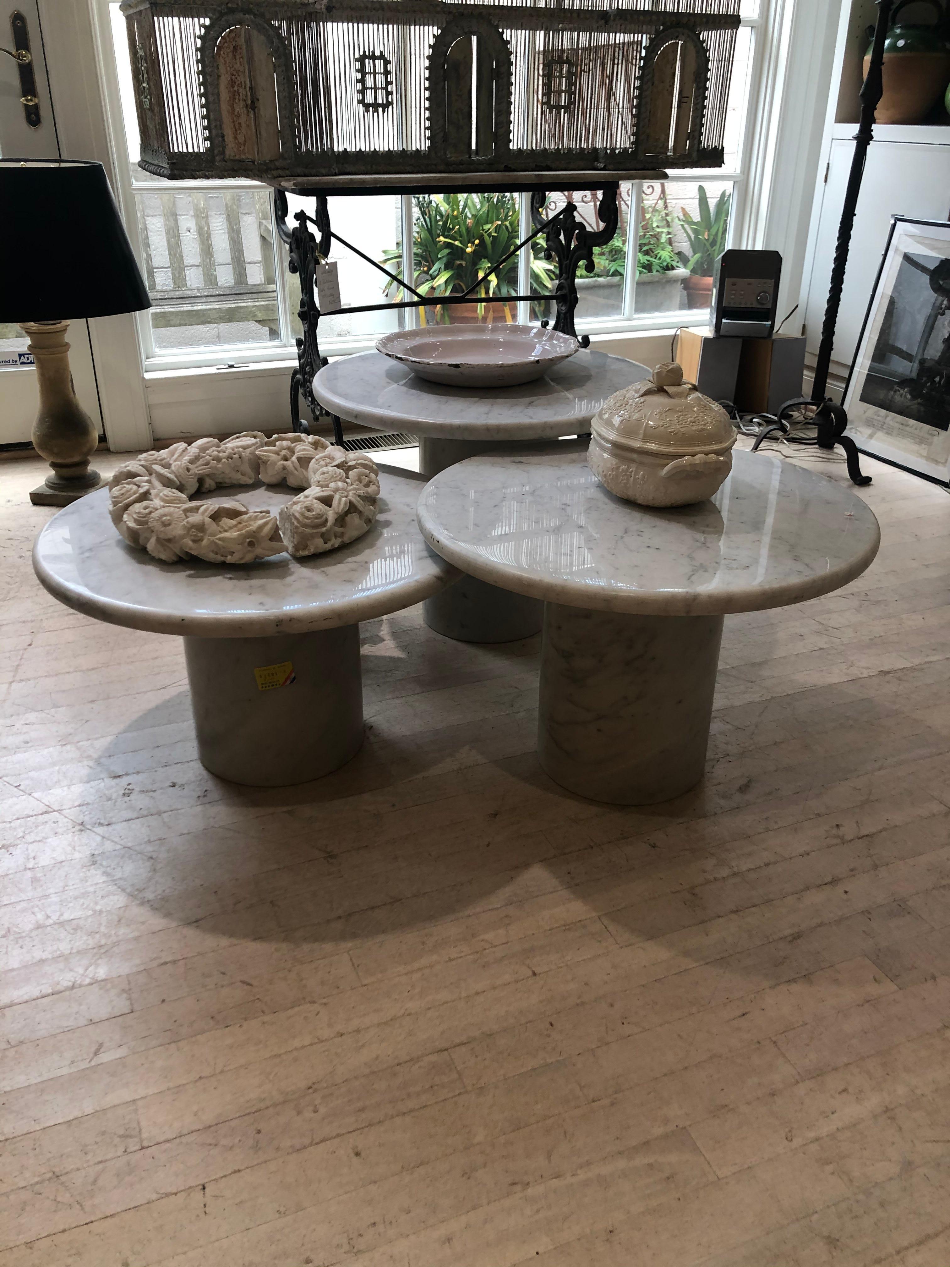 Set of Three Marble Italian Side/Cocktail Tables in Three Heights 9