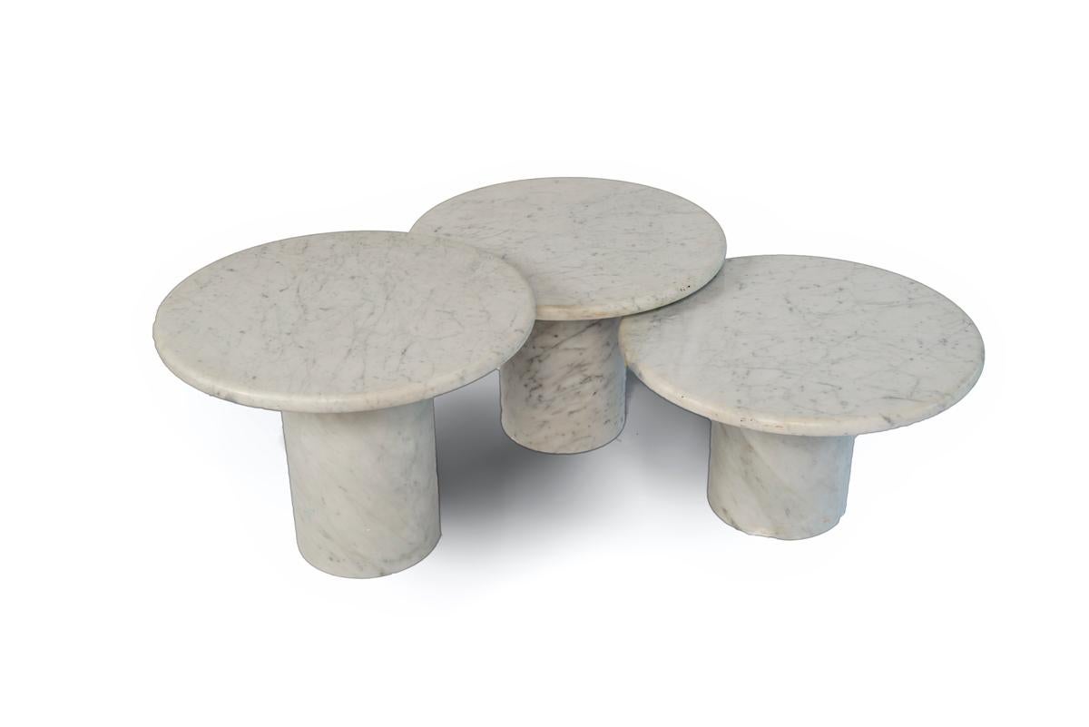 Set of Three Marble Italian Side/Cocktail Tables in Three Heights 2