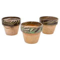 Set of Three Marbled Rim Flower Pots, 20th Century