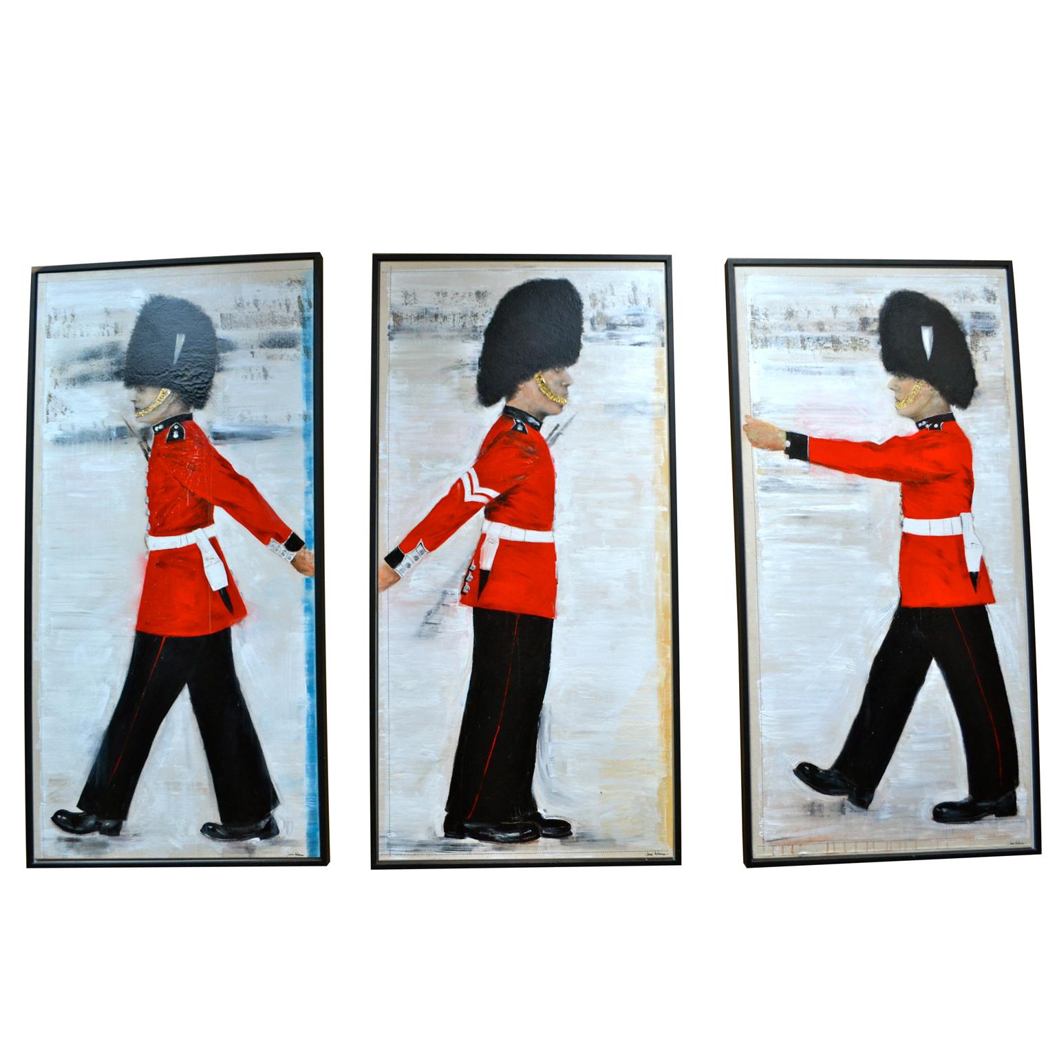 Three oil on canvas ( triptych)  contemporary paintings depicting three almost life size members of  the  