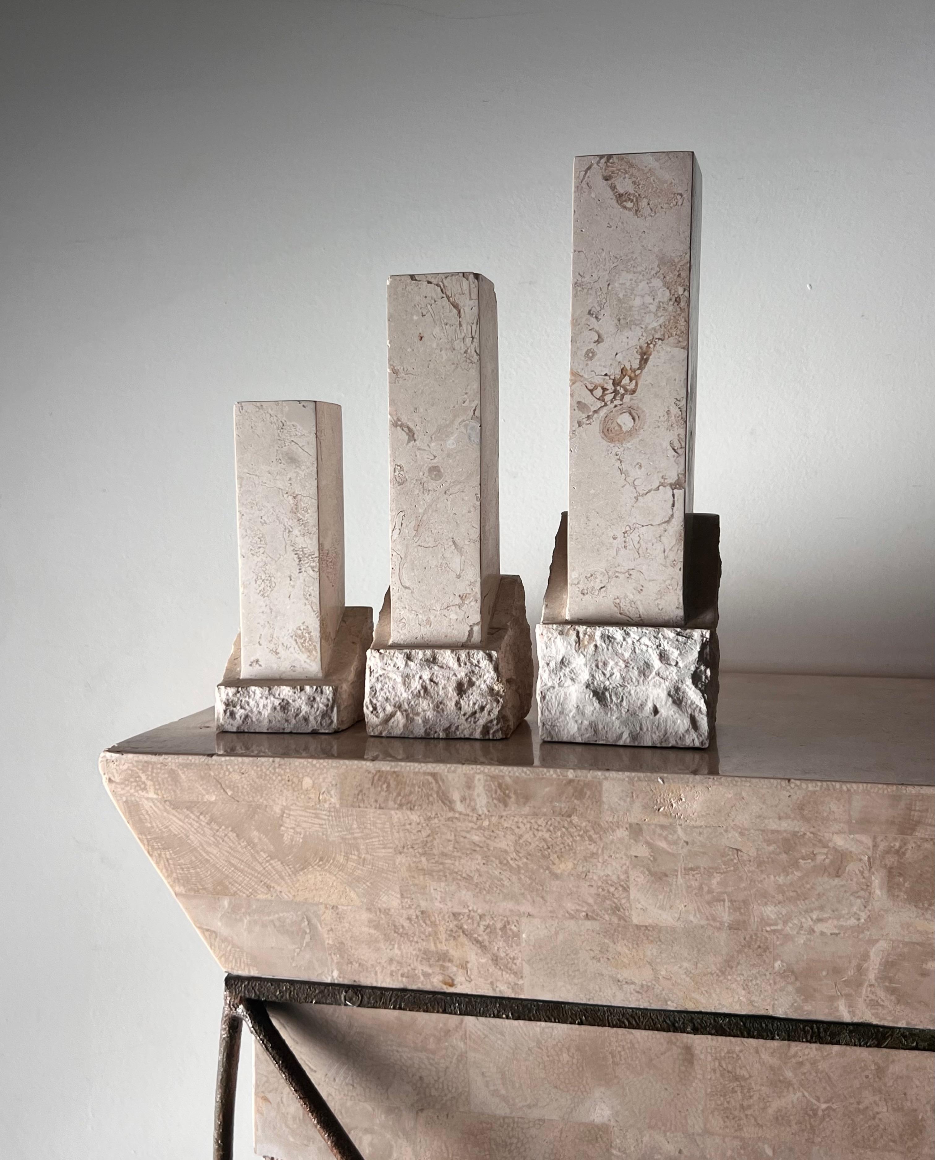 A set of three neoclassical postmodern “Ruins” stone candleholders, late 20th c For Sale 3