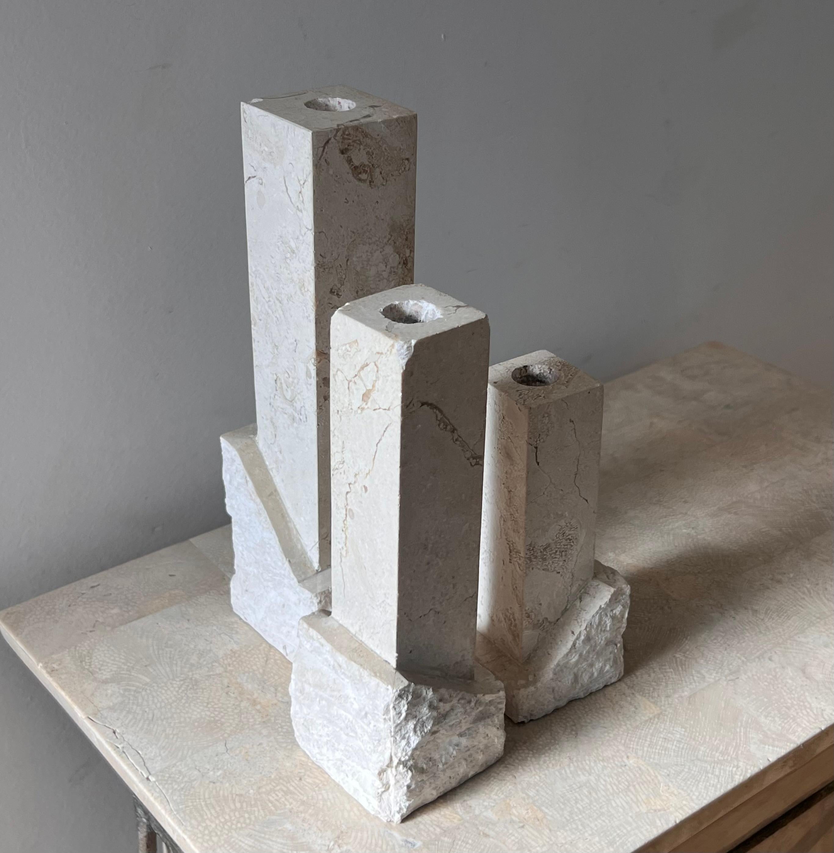 A set of three neoclassical postmodern “Ruins” stone candleholders, late 20th c For Sale 4