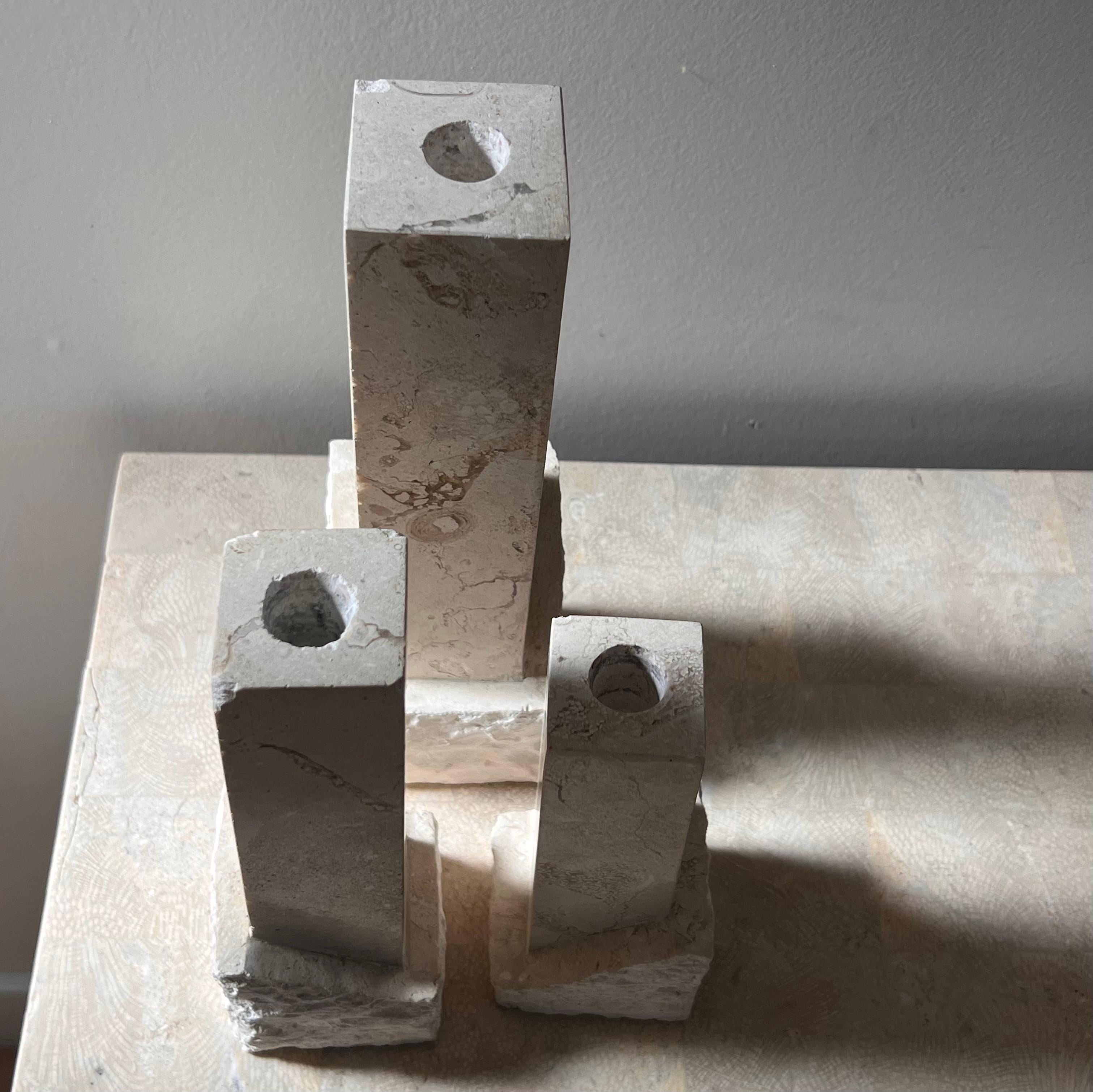 A set of three neoclassical postmodern “Ruins” stone candleholders, late 20th c For Sale 5