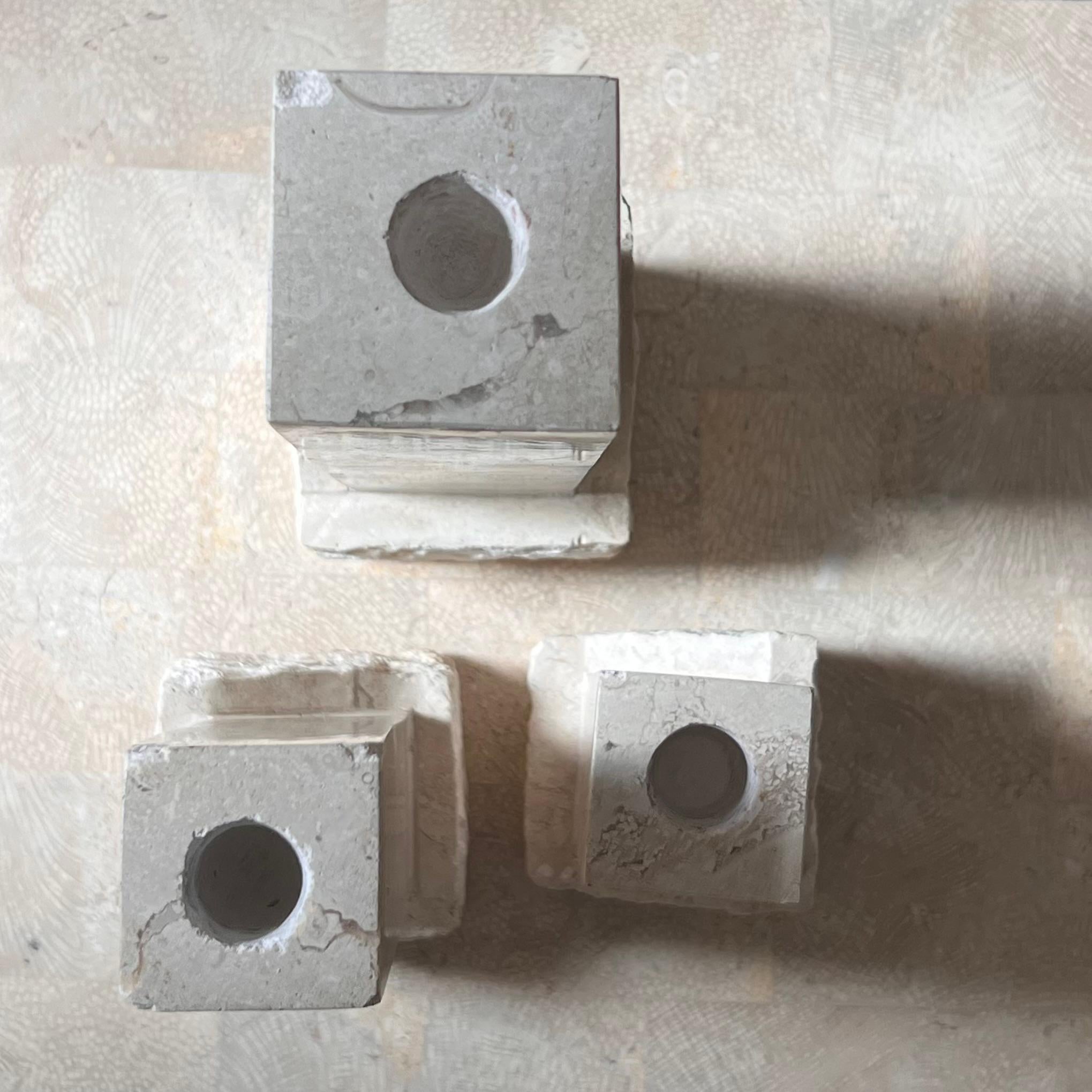 A set of three neoclassical postmodern “Ruins” stone candleholders, late 20th c For Sale 6