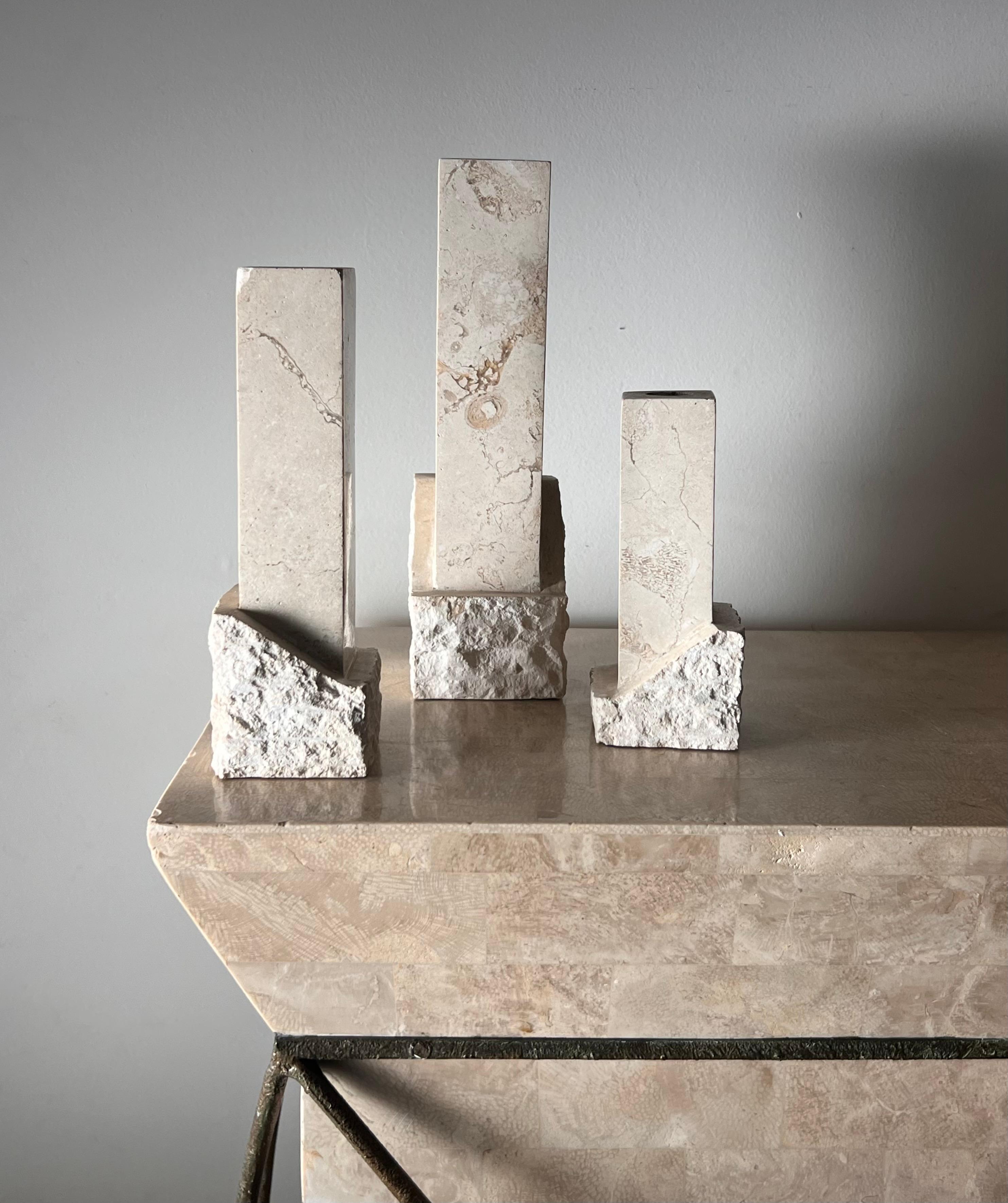 A set of three neoclassical postmodern “Ruins” stone candleholders, late 20th c For Sale 7