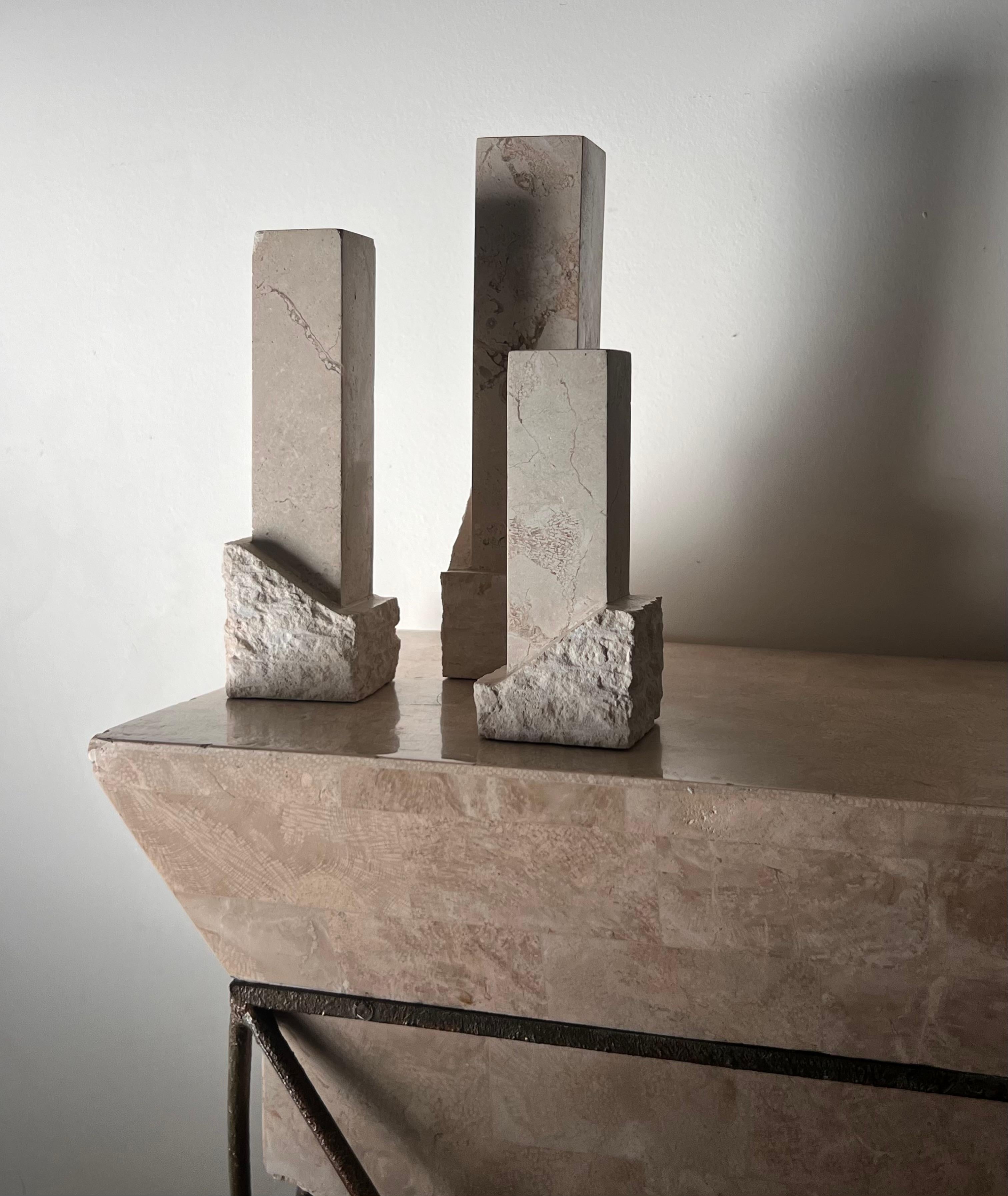 A set of three neoclassical postmodern “Ruins” stone candleholders, late 20th c For Sale 8