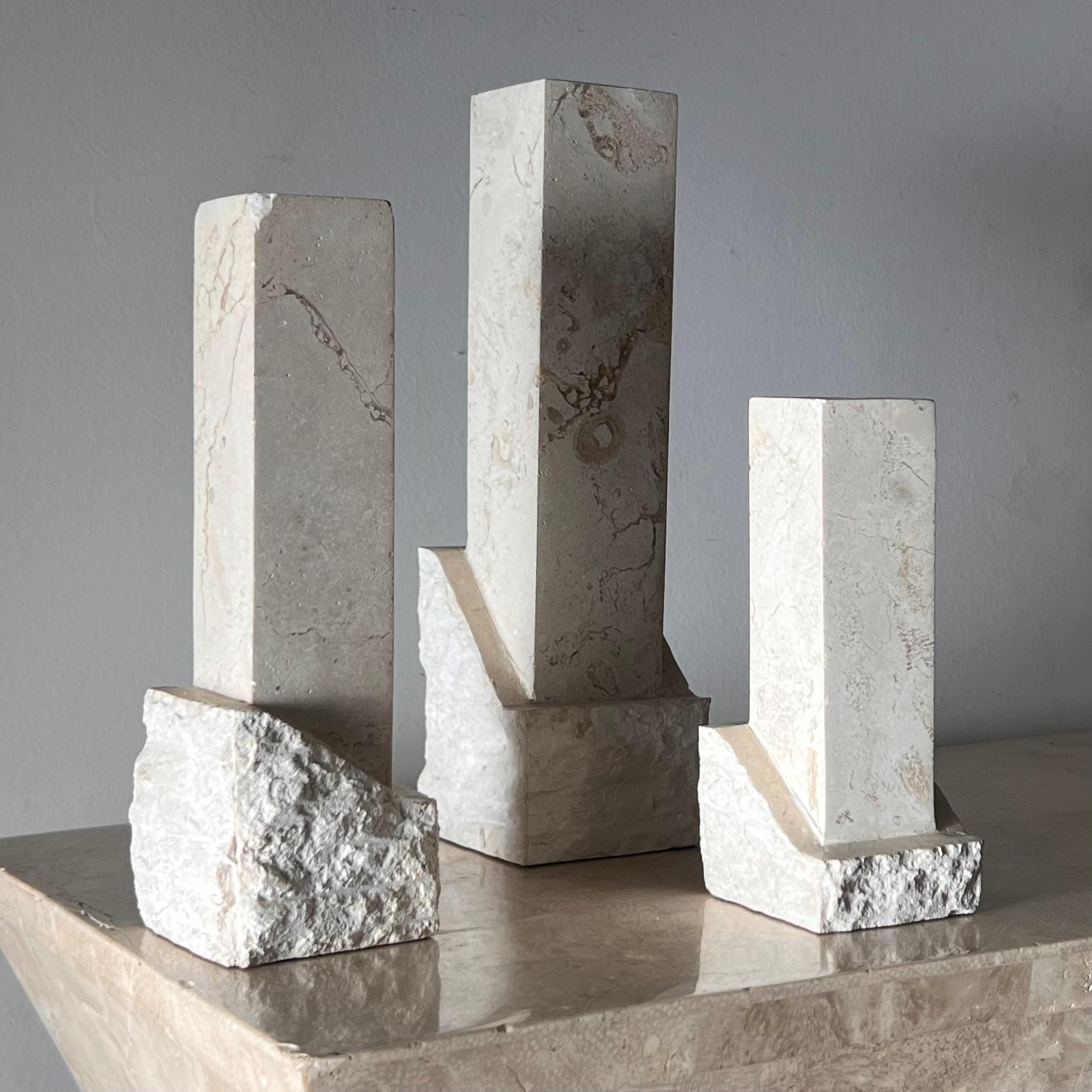 A set of three neoclassical postmodern “Ruins” stone candleholders, late 20th c For Sale 9