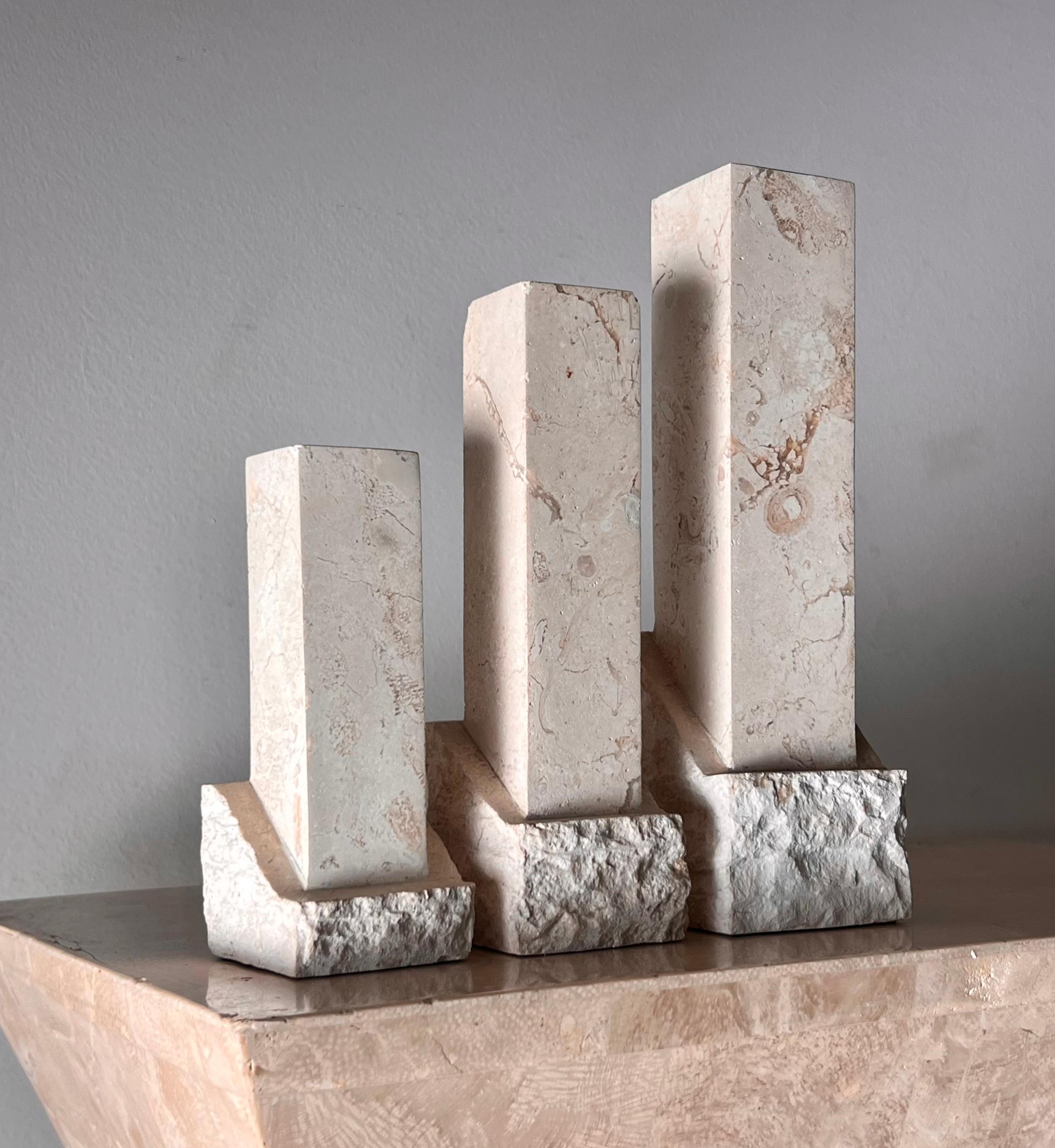 A set of three neoclassical postmodern “Ruins” stone candleholders, late 20th c For Sale 10