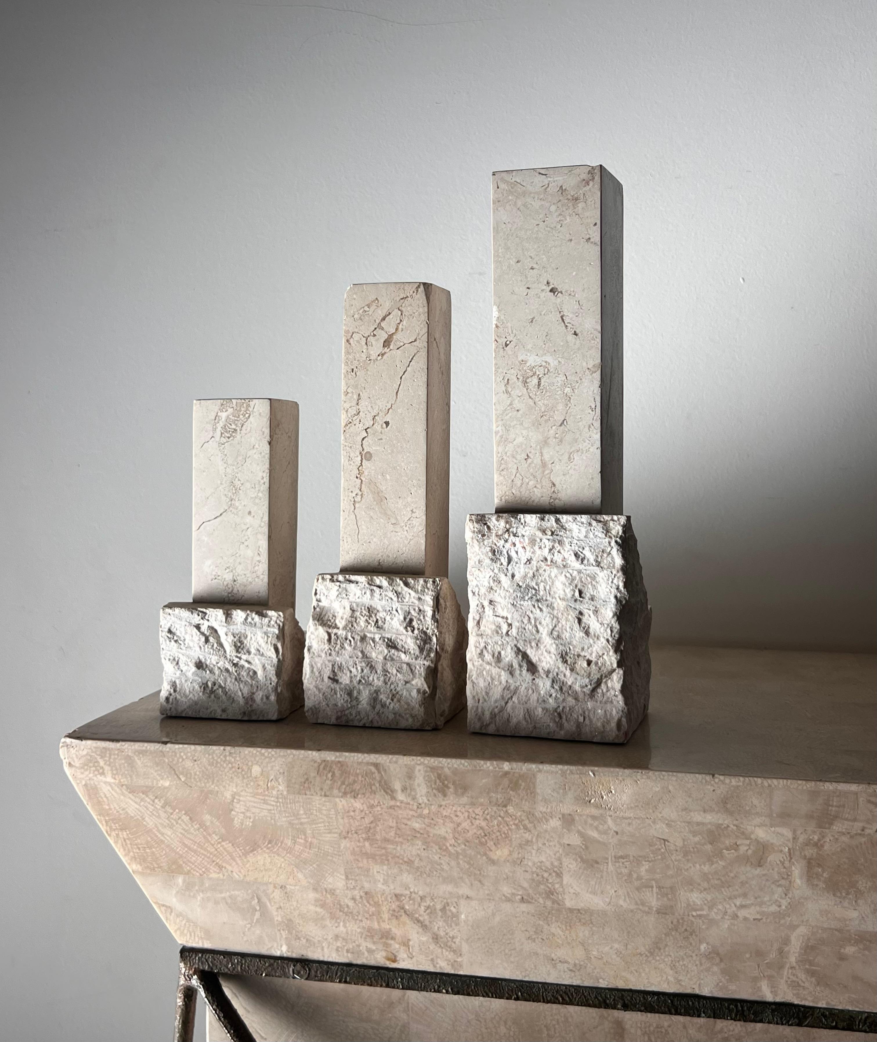 A set of three neoclassical postmodern “Ruins” stone candleholders, late 20th c For Sale 11