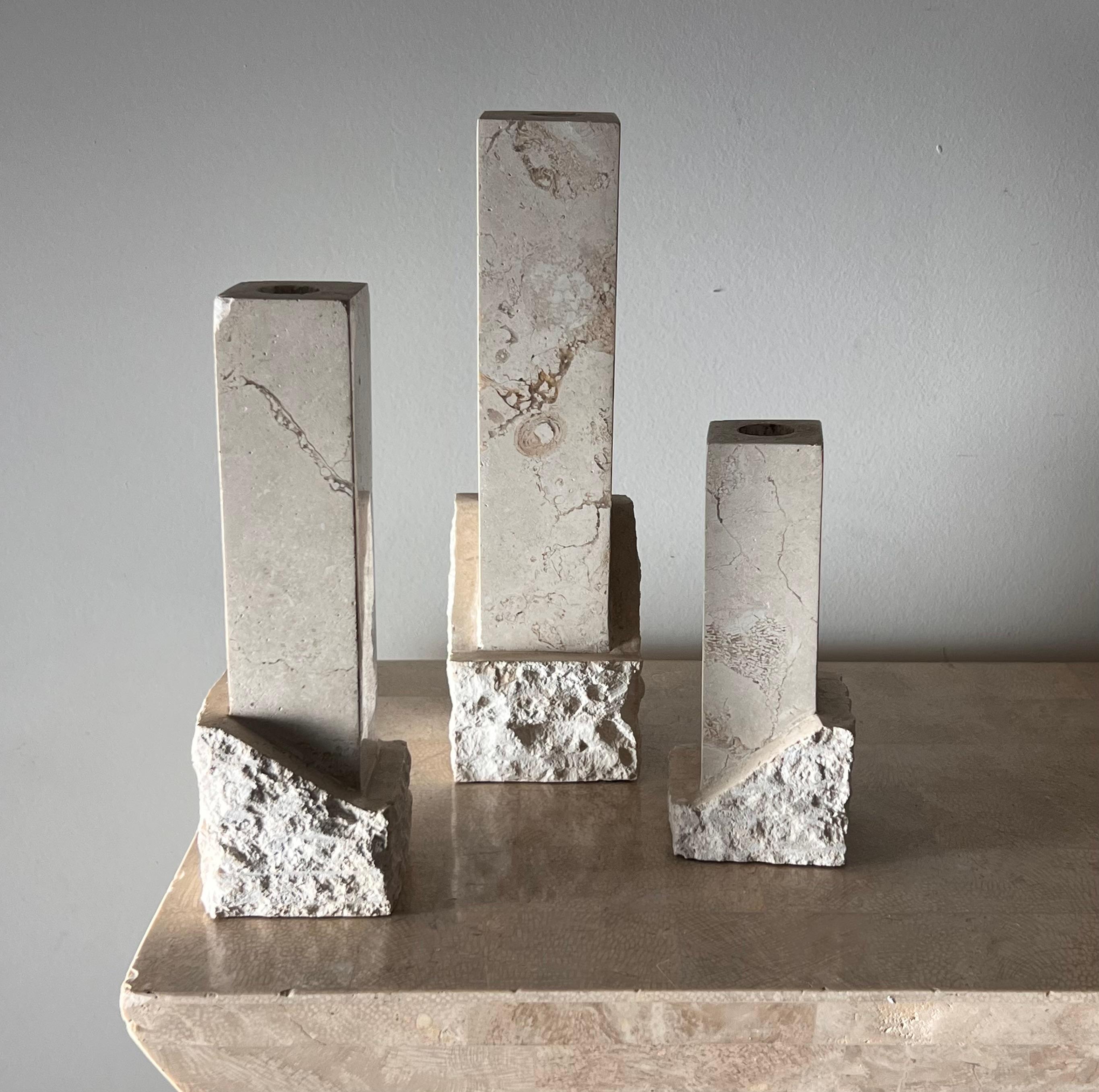 A set of three neoclassical postmodern “Ruins” stone candleholders, late 20th c For Sale 12
