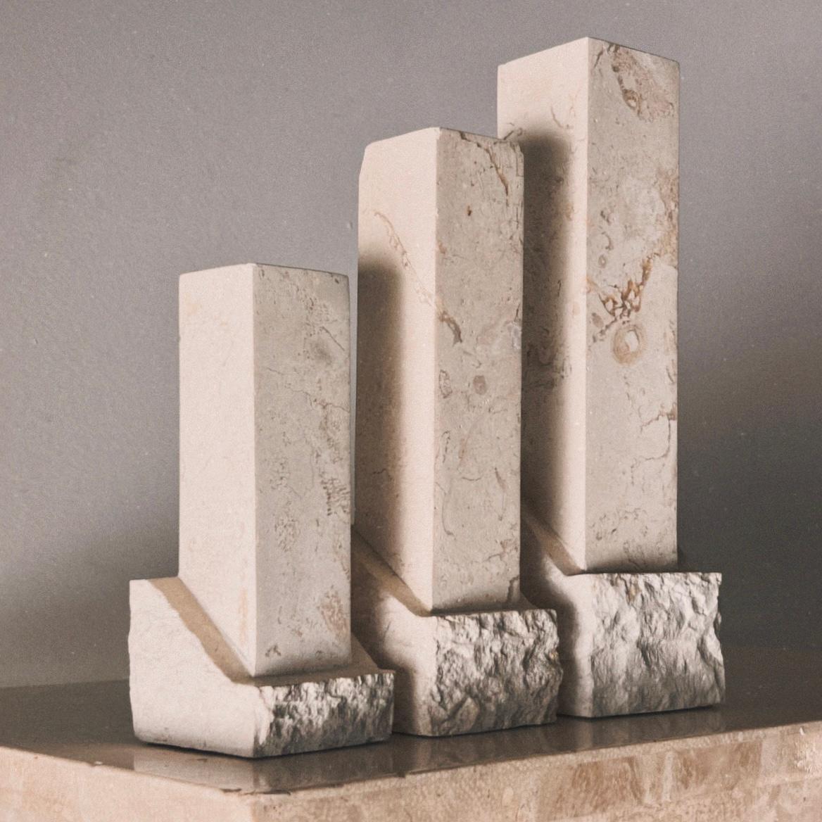 A set of three neoclassical postmodern “Ruins” stone candleholders, late 20th c For Sale 13