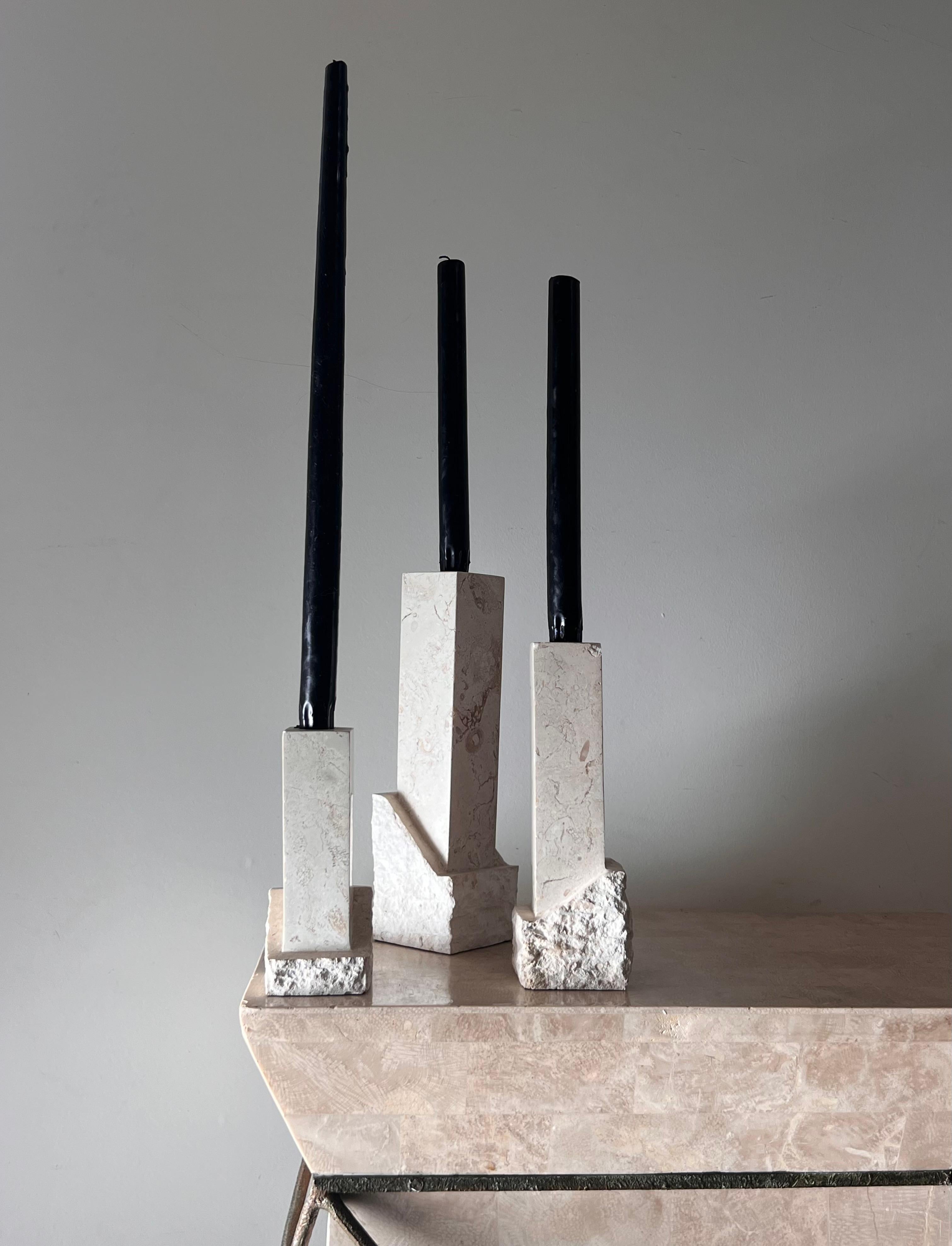 20th Century A set of three neoclassical postmodern “Ruins” stone candleholders, late 20th c For Sale