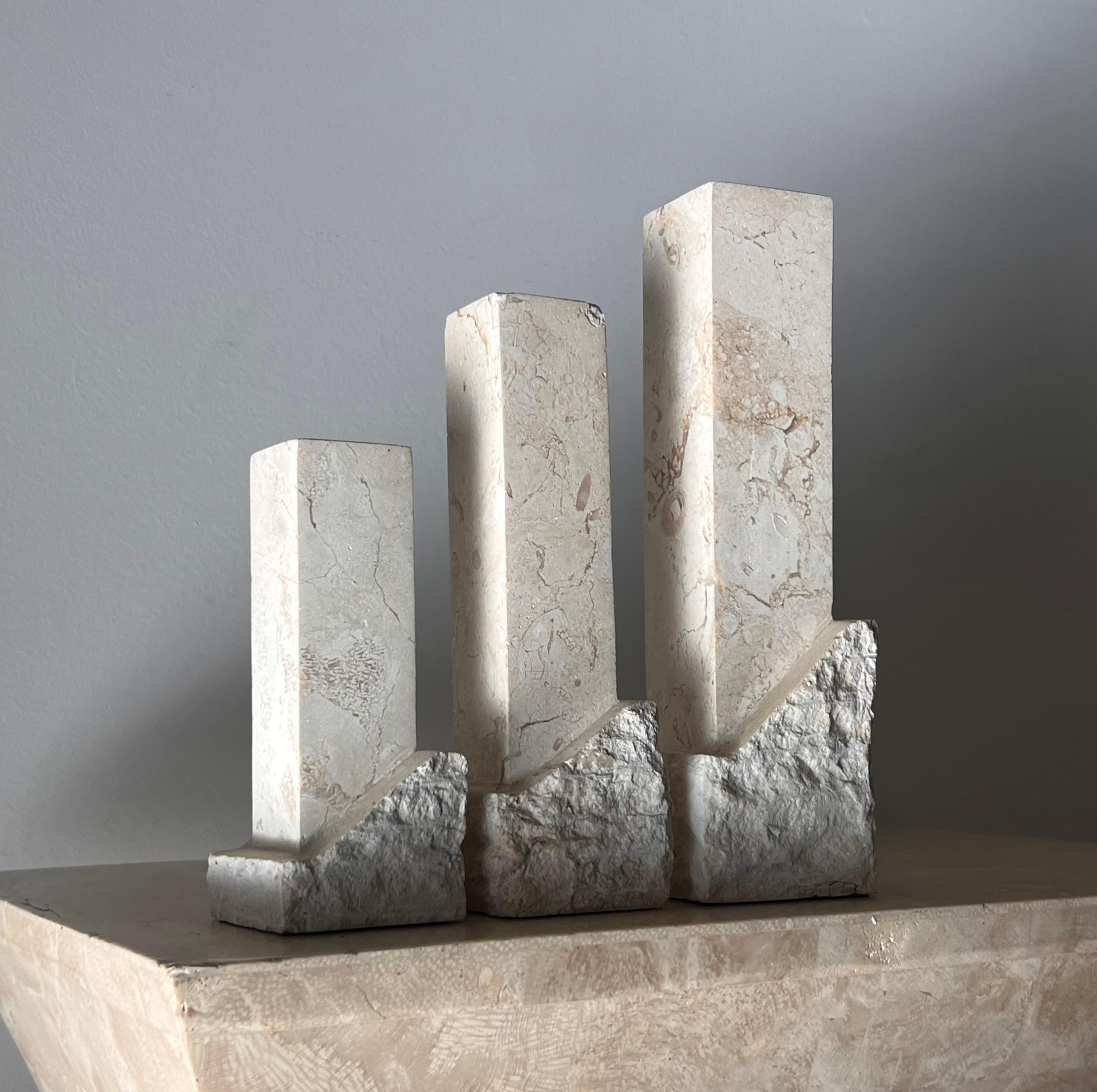 A set of three neoclassical postmodern “Ruins” stone candleholders, late 20th c For Sale 2