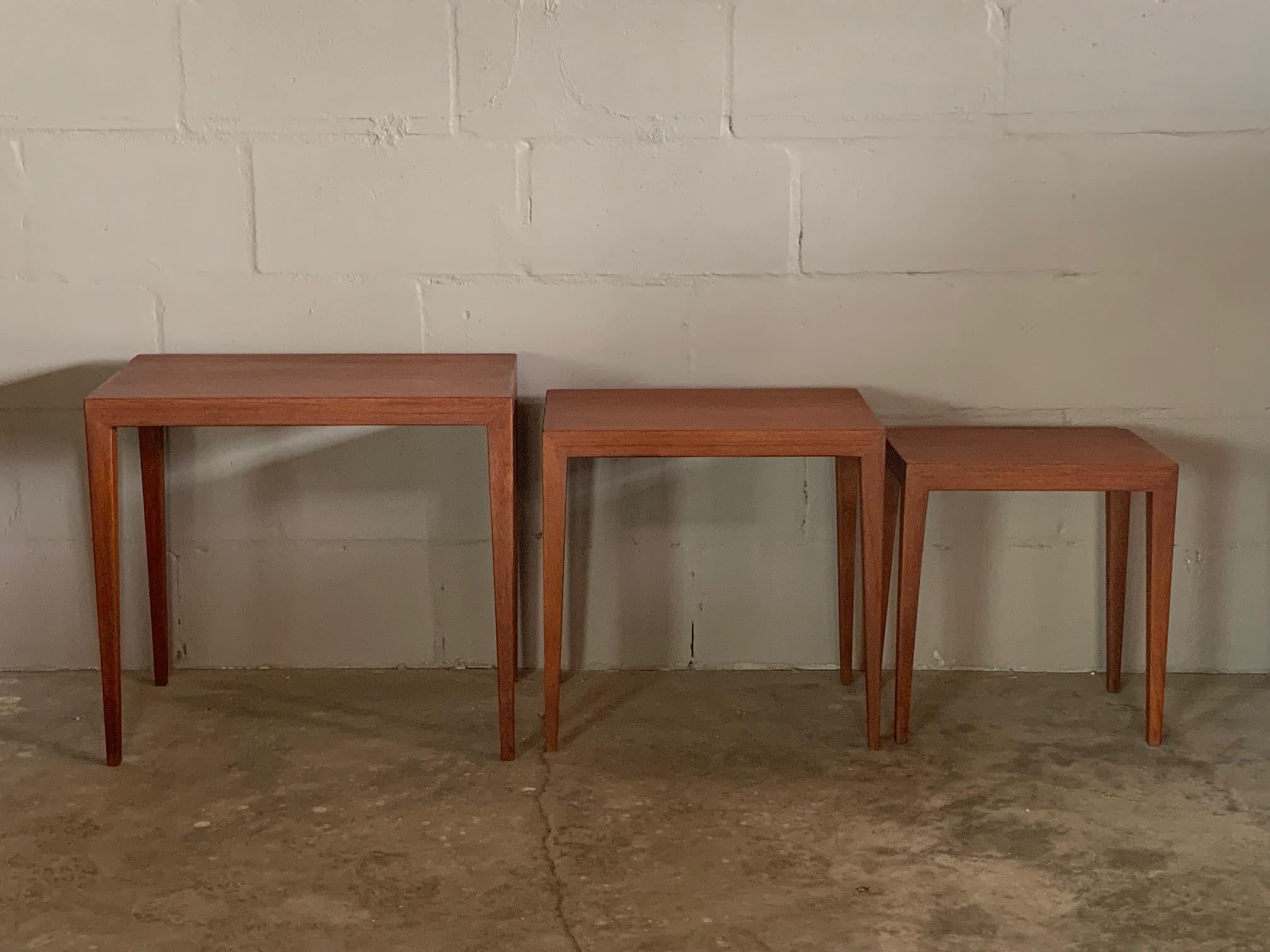 Set of Three Nesting Tables by Severin Hansen for Haslev, Denmark In Good Condition In St.Petersburg, FL