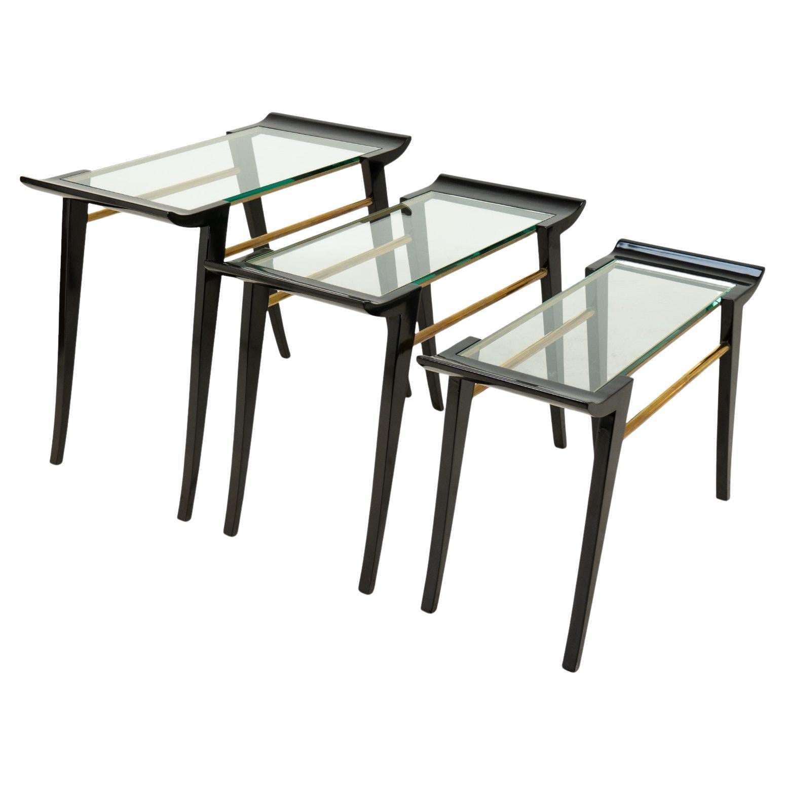 A Set of Three Nesting Tables with Glass Top For Sale
