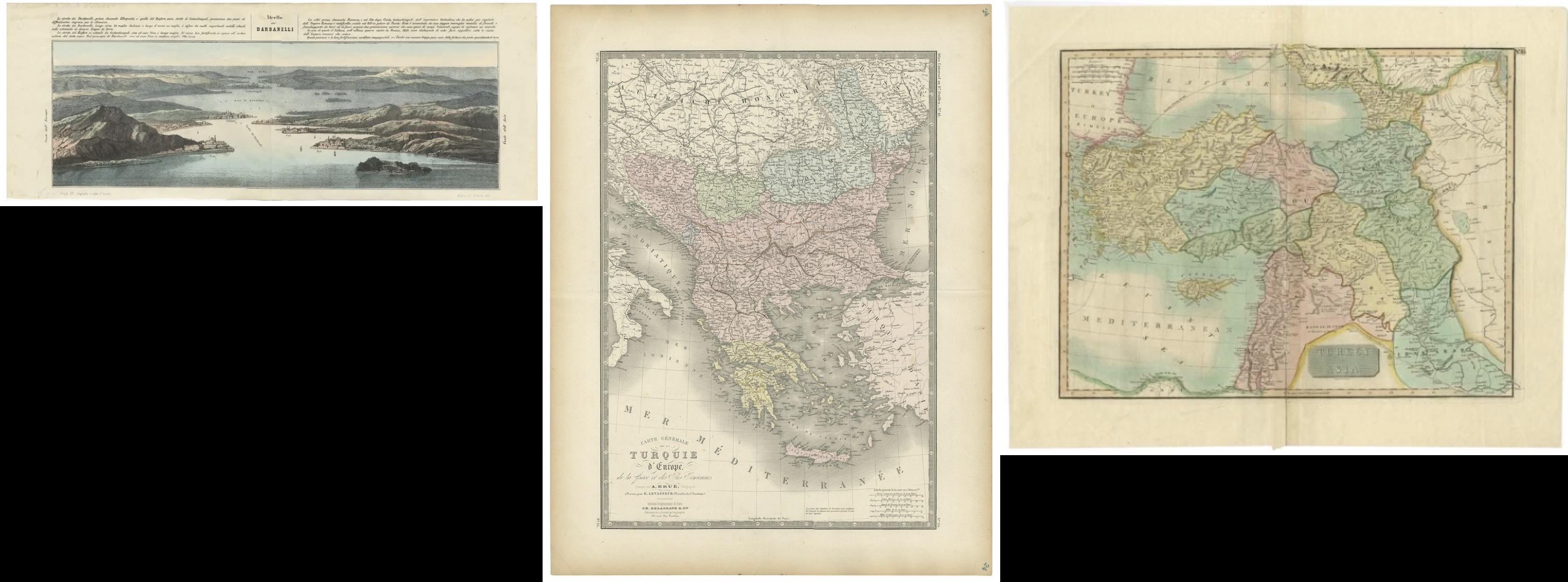 A Set of Three Original Antique Maps of Turkey