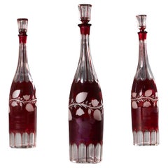 A Set Of Three Red 19TH Century Spirit Decanters 